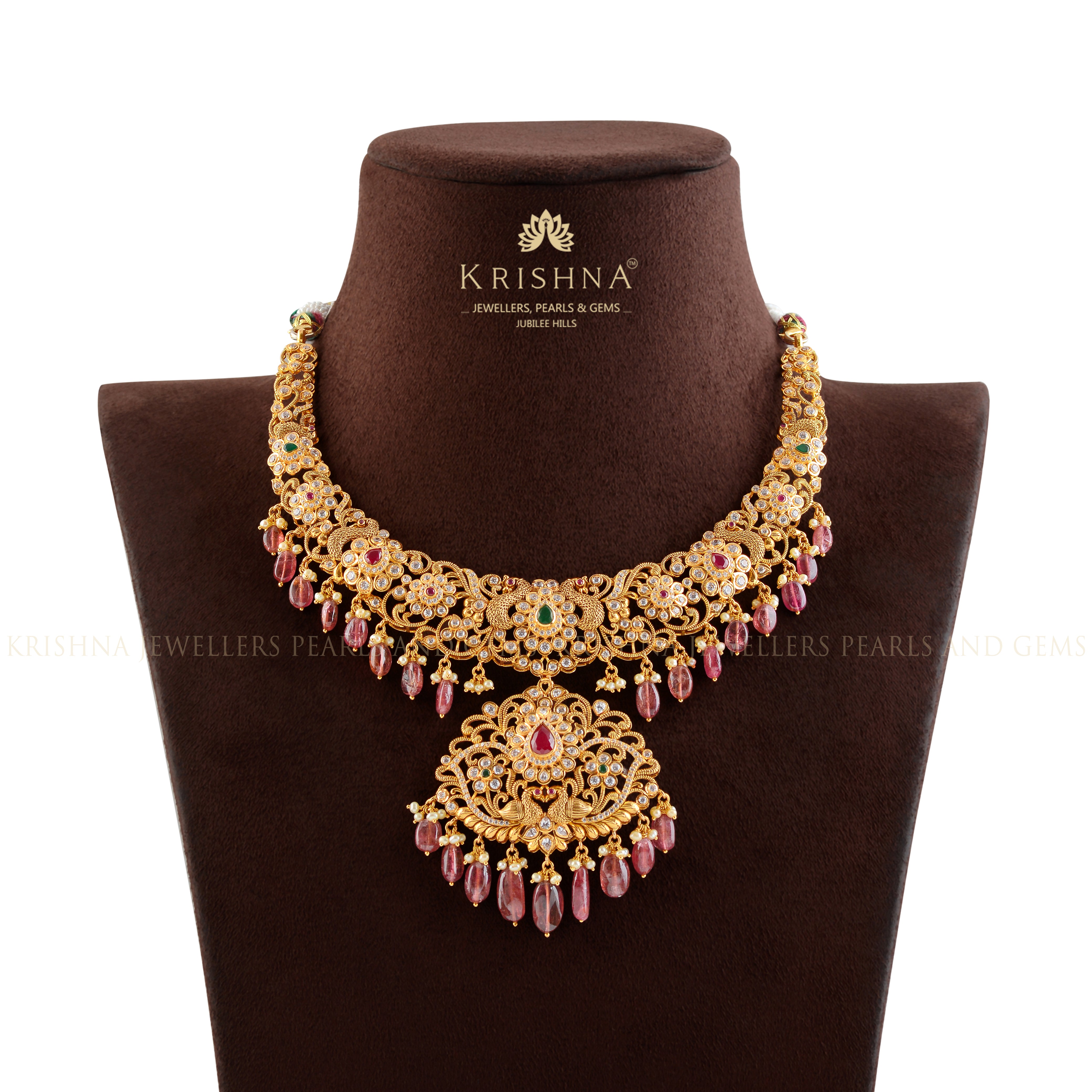 Gold Necklace Tourmaline Beads - Krishna Jewellers Pearls and Gems