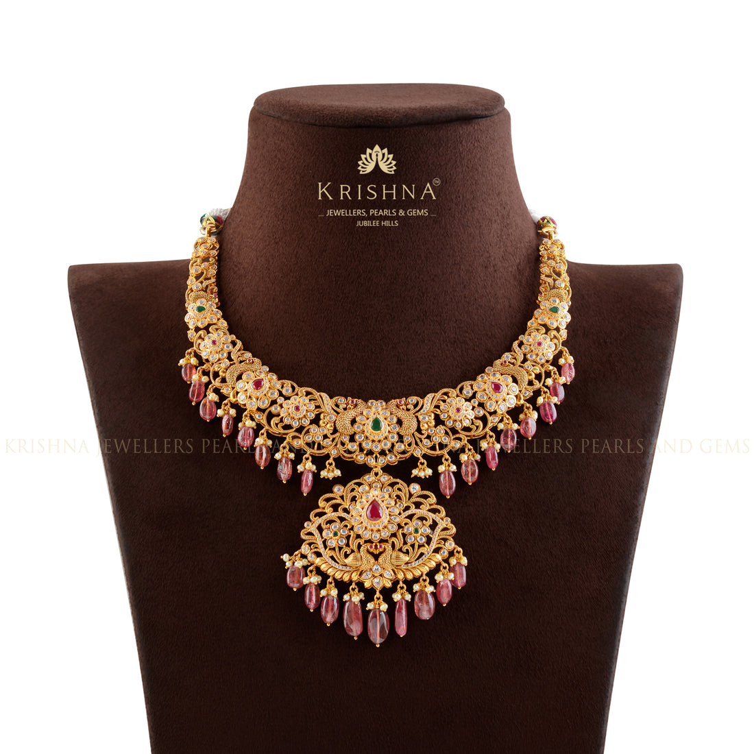 Gold Necklace Tourmaline Beads - Krishna Jewellers Pearls and Gems