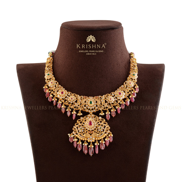 Gold Necklace Tourmaline Beads - Krishna Jewellers Pearls and Gems