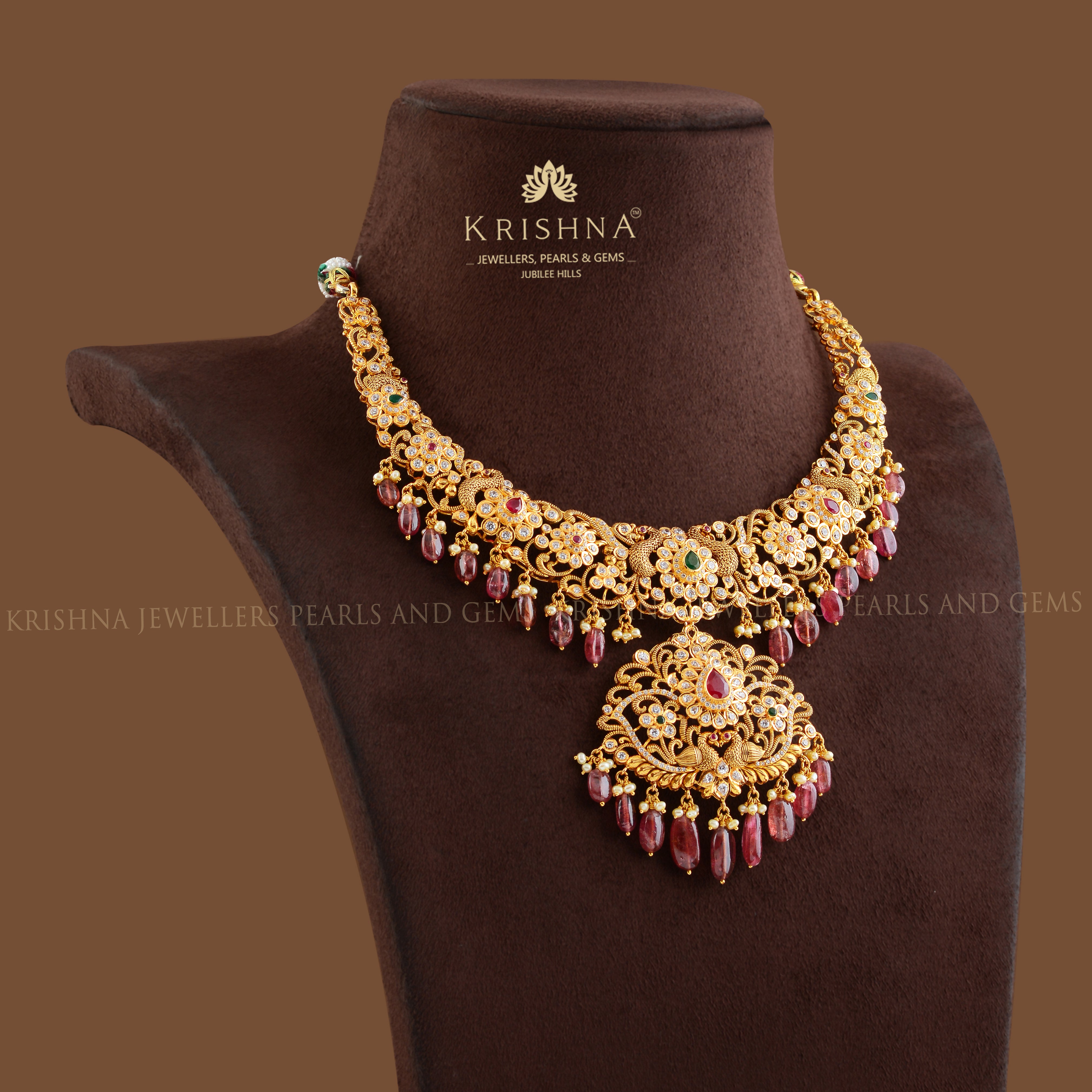 Gold Necklace Tourmaline Beads - Krishna Jewellers Pearls and Gems