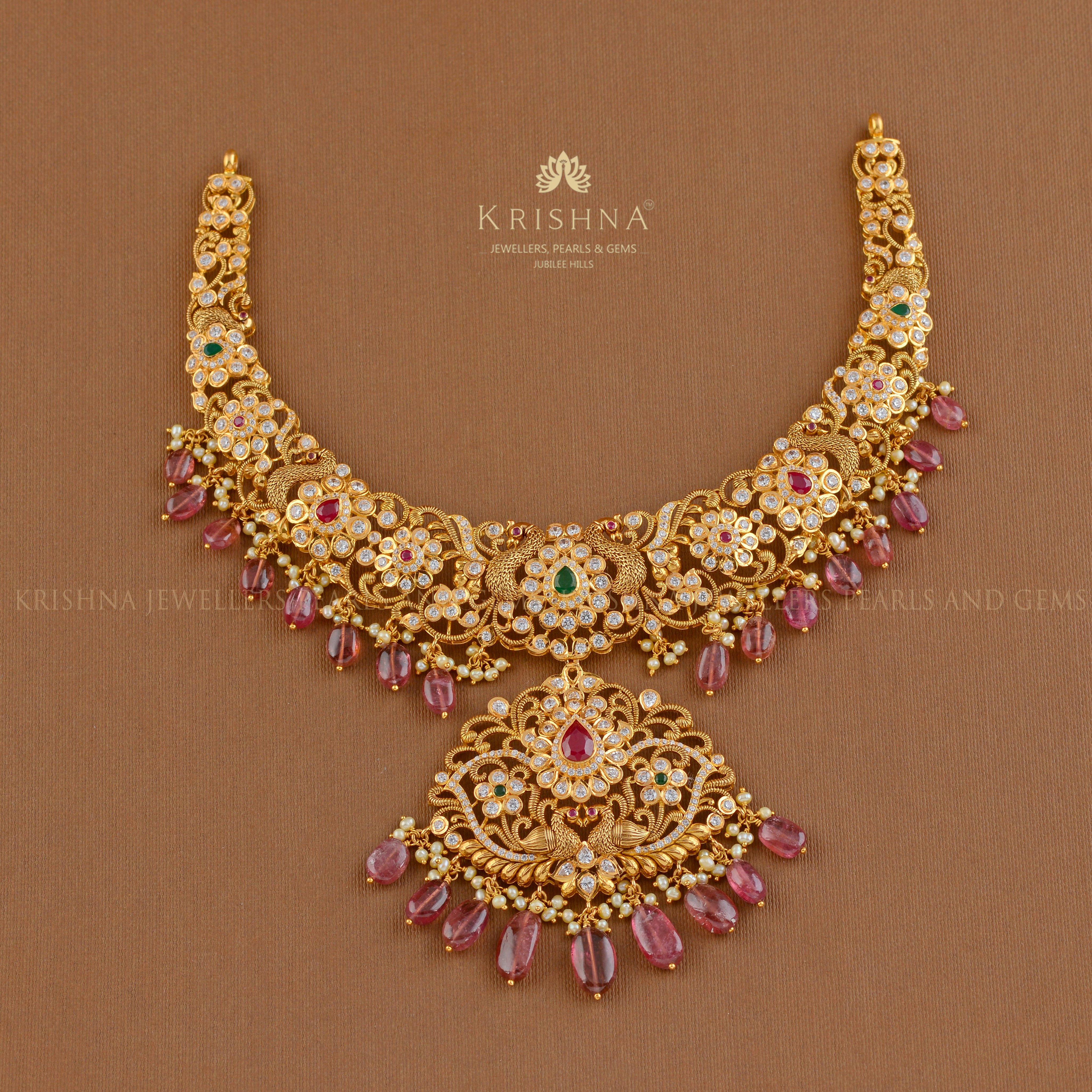Gold Necklace Tourmaline Beads - Krishna Jewellers Pearls and Gems