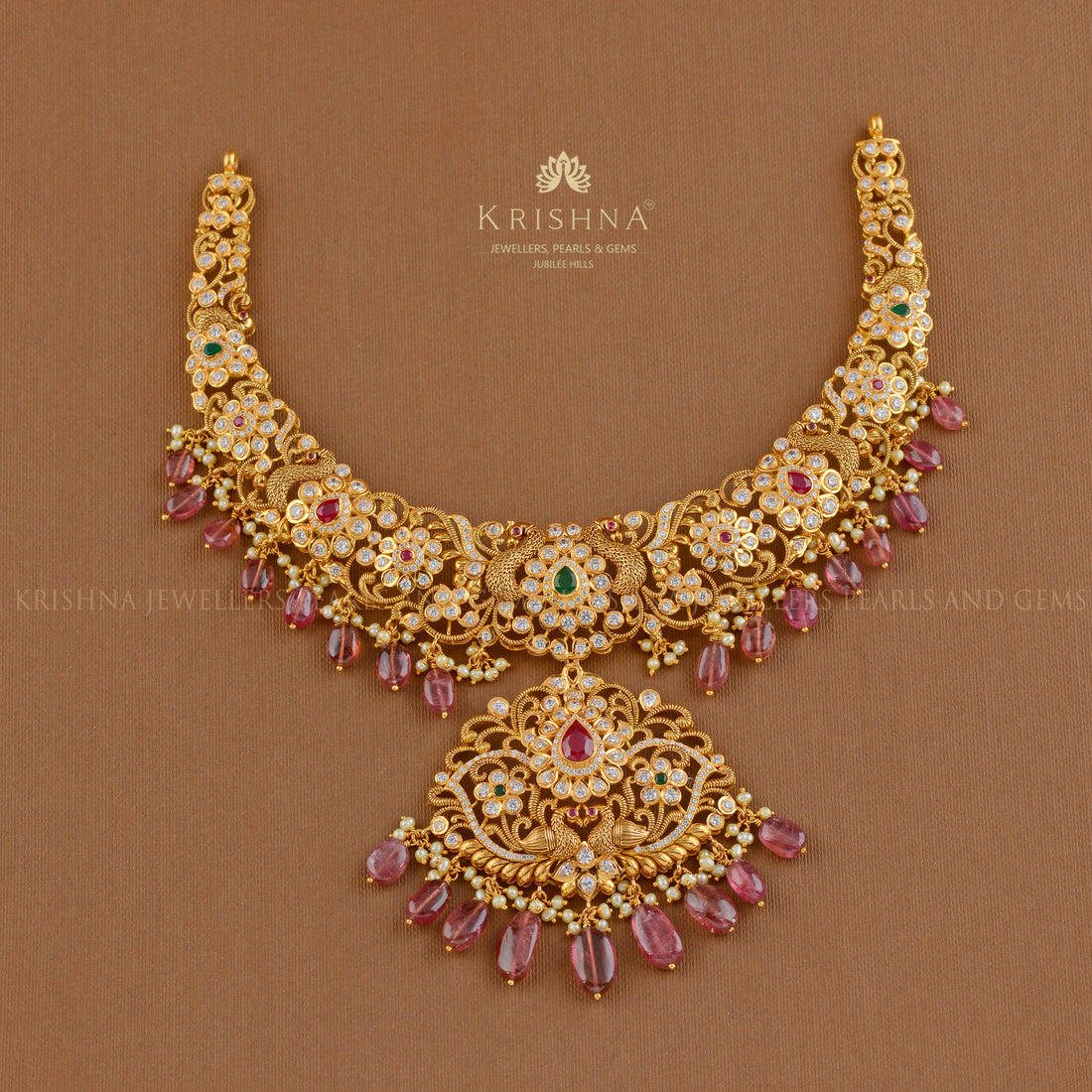 Gold Necklace Tourmaline Beads - Krishna Jewellers Pearls and Gems