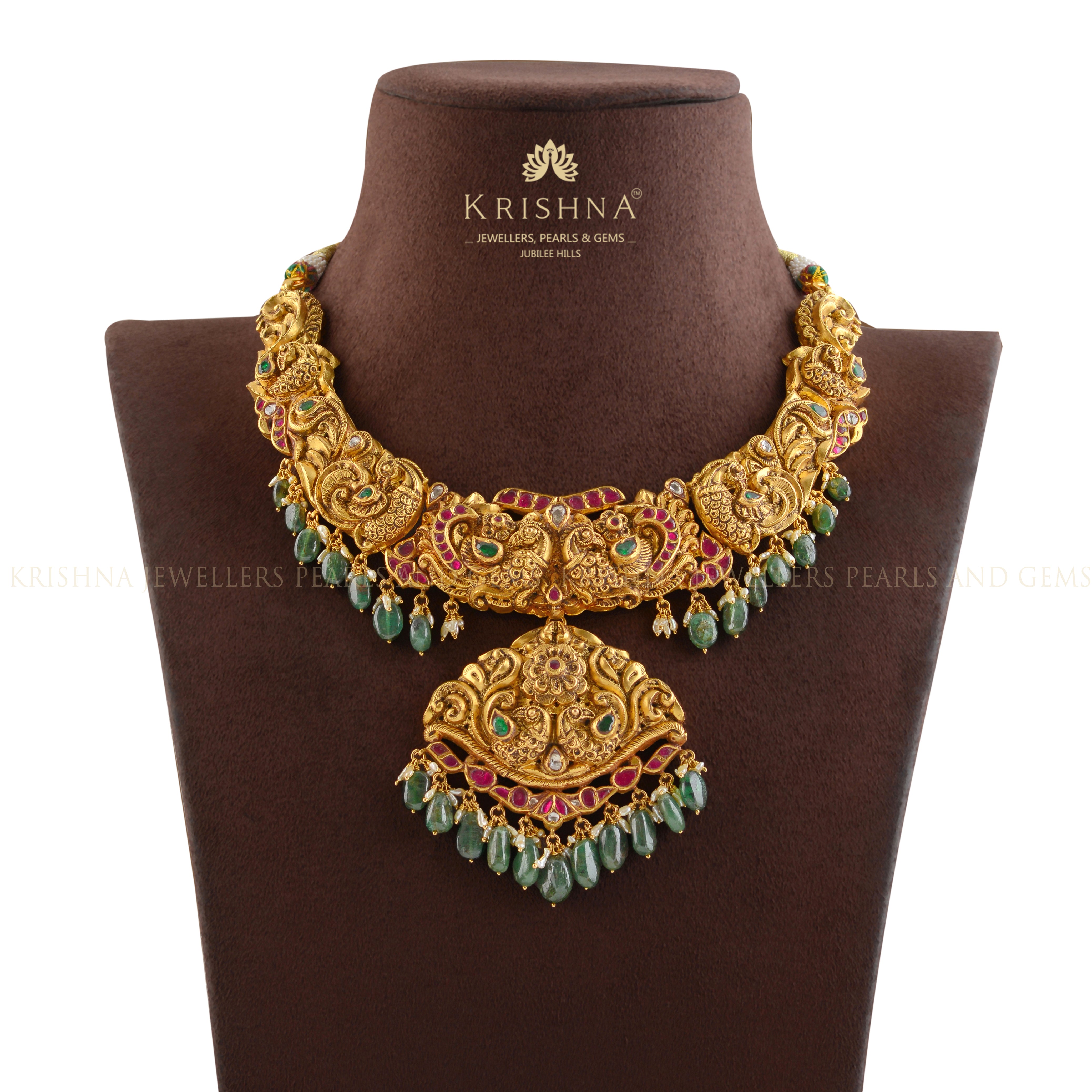 Gold Necklace In Peacock Design - Krishna Jewellers Pearls and Gems