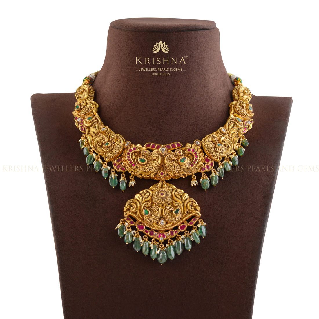 Gold Necklace In Peacock Design - Krishna Jewellers Pearls and Gems
