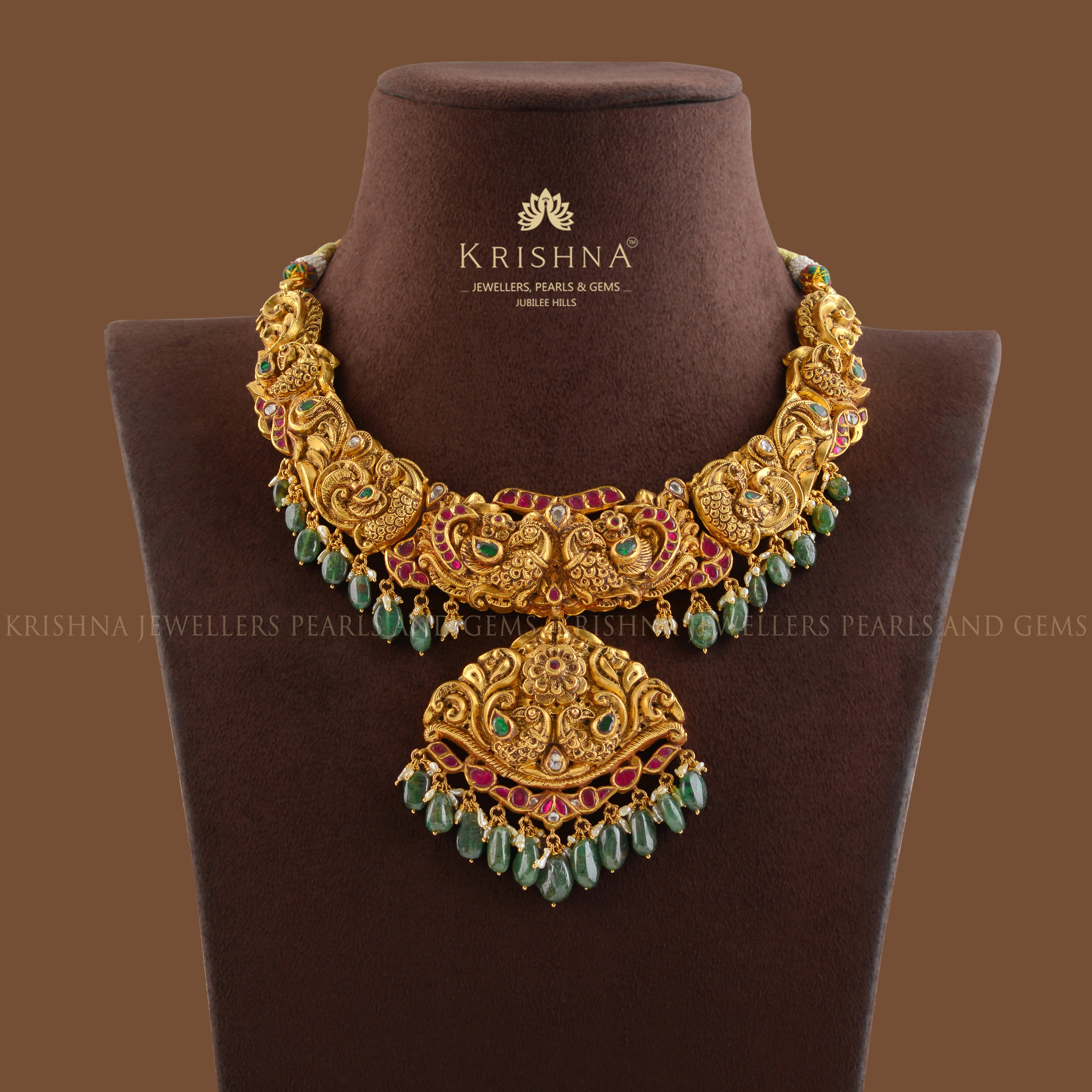 Gold Necklace In Peacock Design - Krishna Jewellers Pearls and Gems