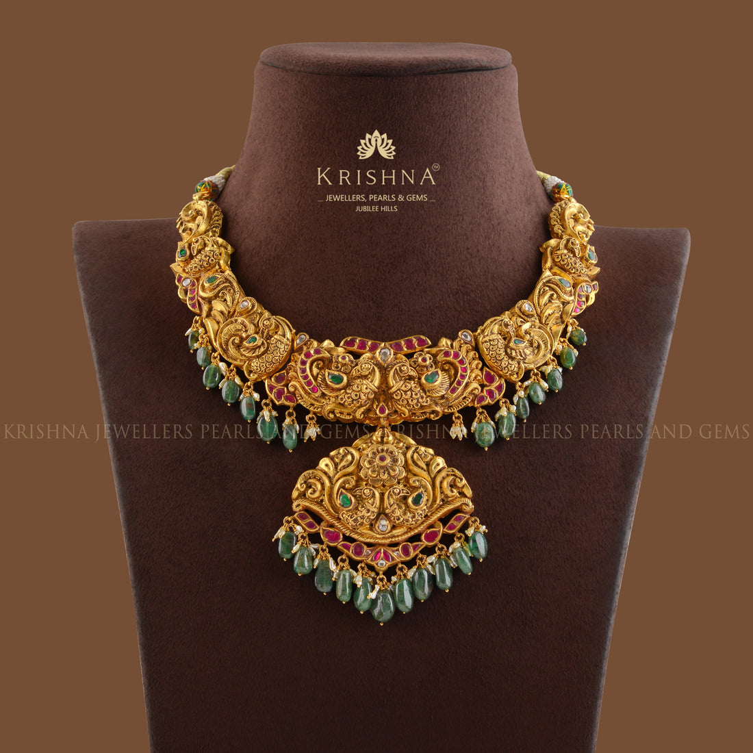 Gold Necklace In Peacock Design - Krishna Jewellers Pearls and Gems