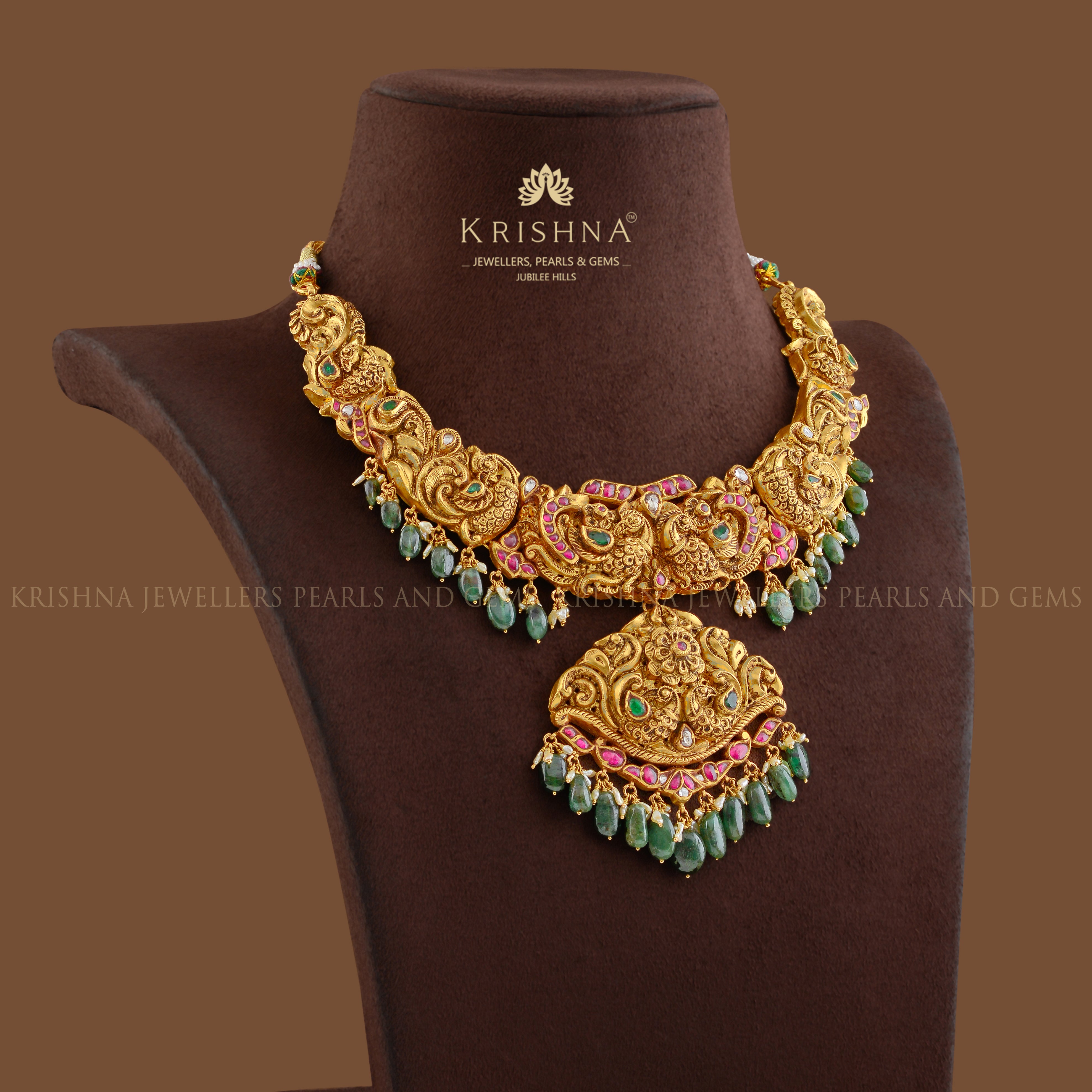 Gold Necklace In Peacock Design - Krishna Jewellers Pearls and Gems
