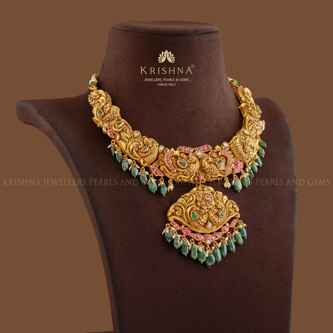 Gold Necklace In Peacock Design - Krishna Jewellers Pearls and Gems