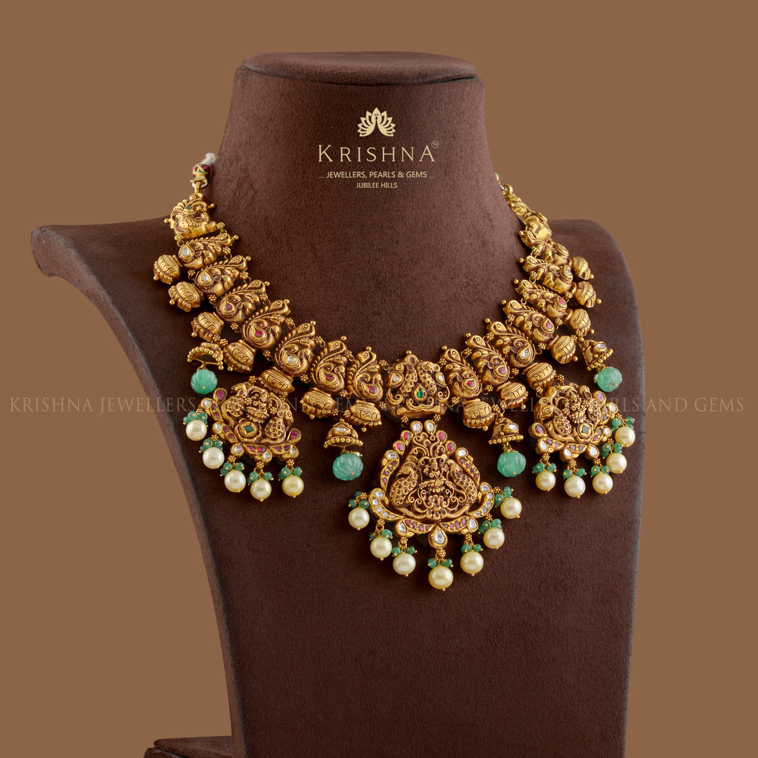 Traditional Gold Nakshi Necklace - Krishna Jewellers Pearls and Gems
