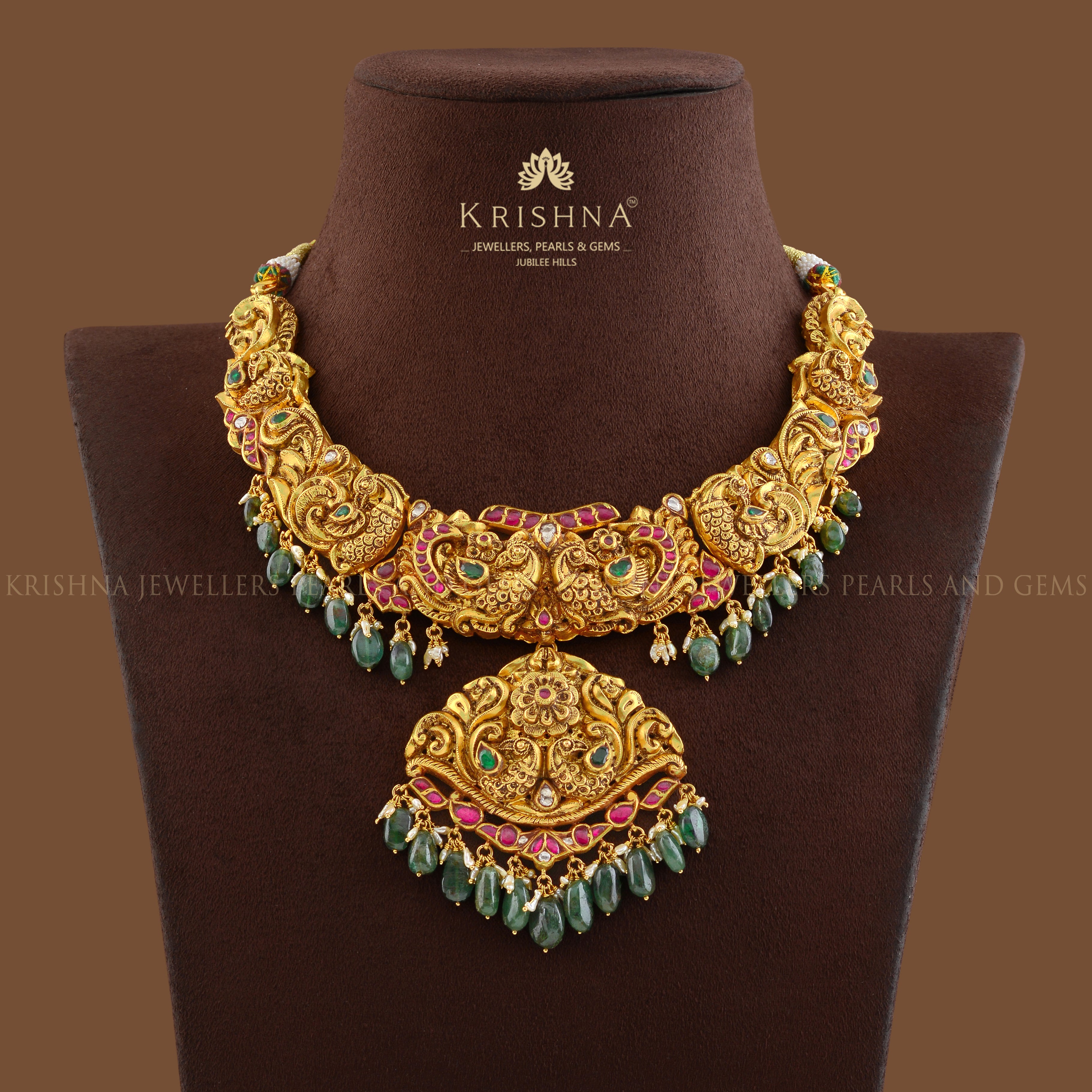 Short Gold Necklace in Nakshi Work - Krishna Jewellers Pearls and Gems