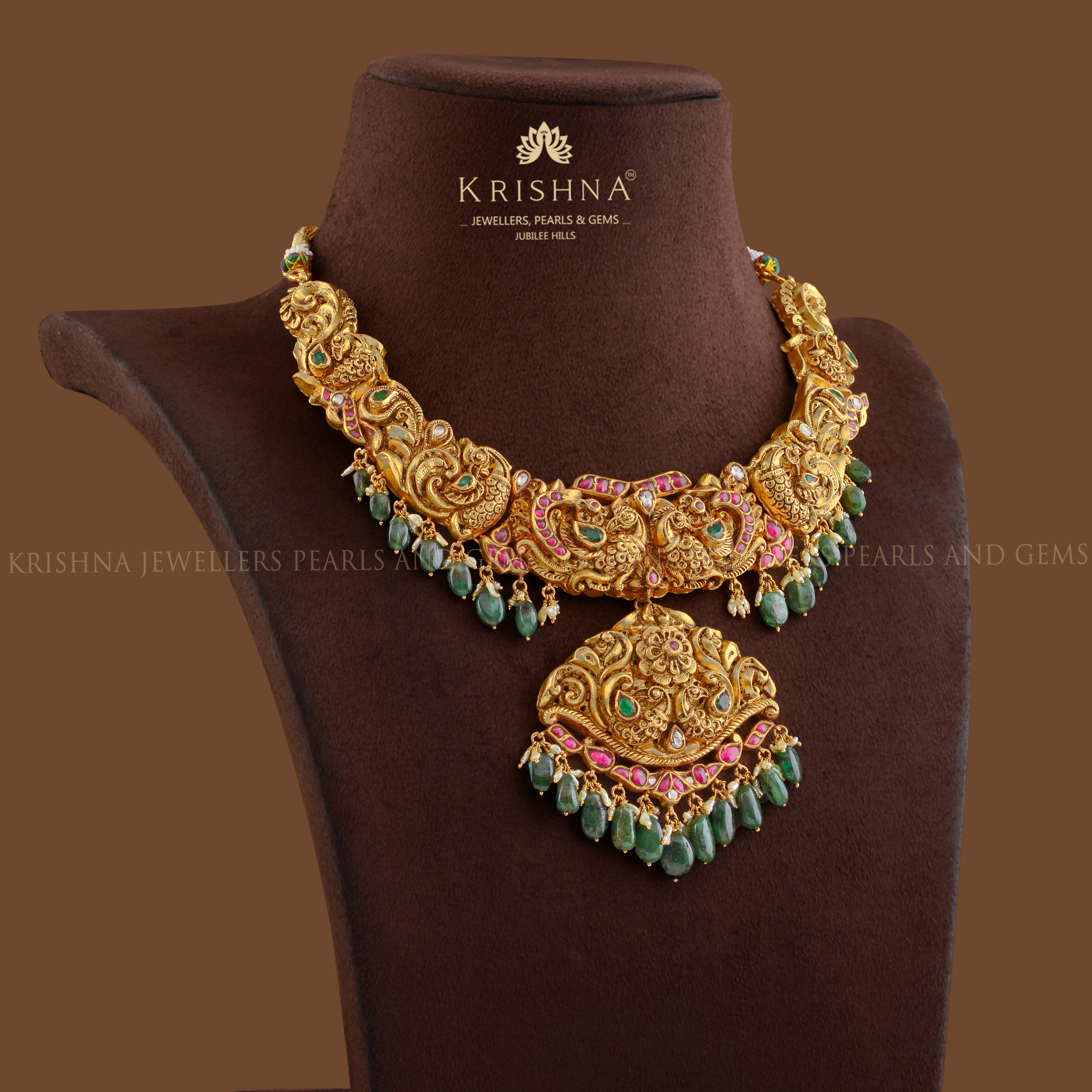 Short Gold Necklace in Nakshi Work - Krishna Jewellers Pearls and Gems