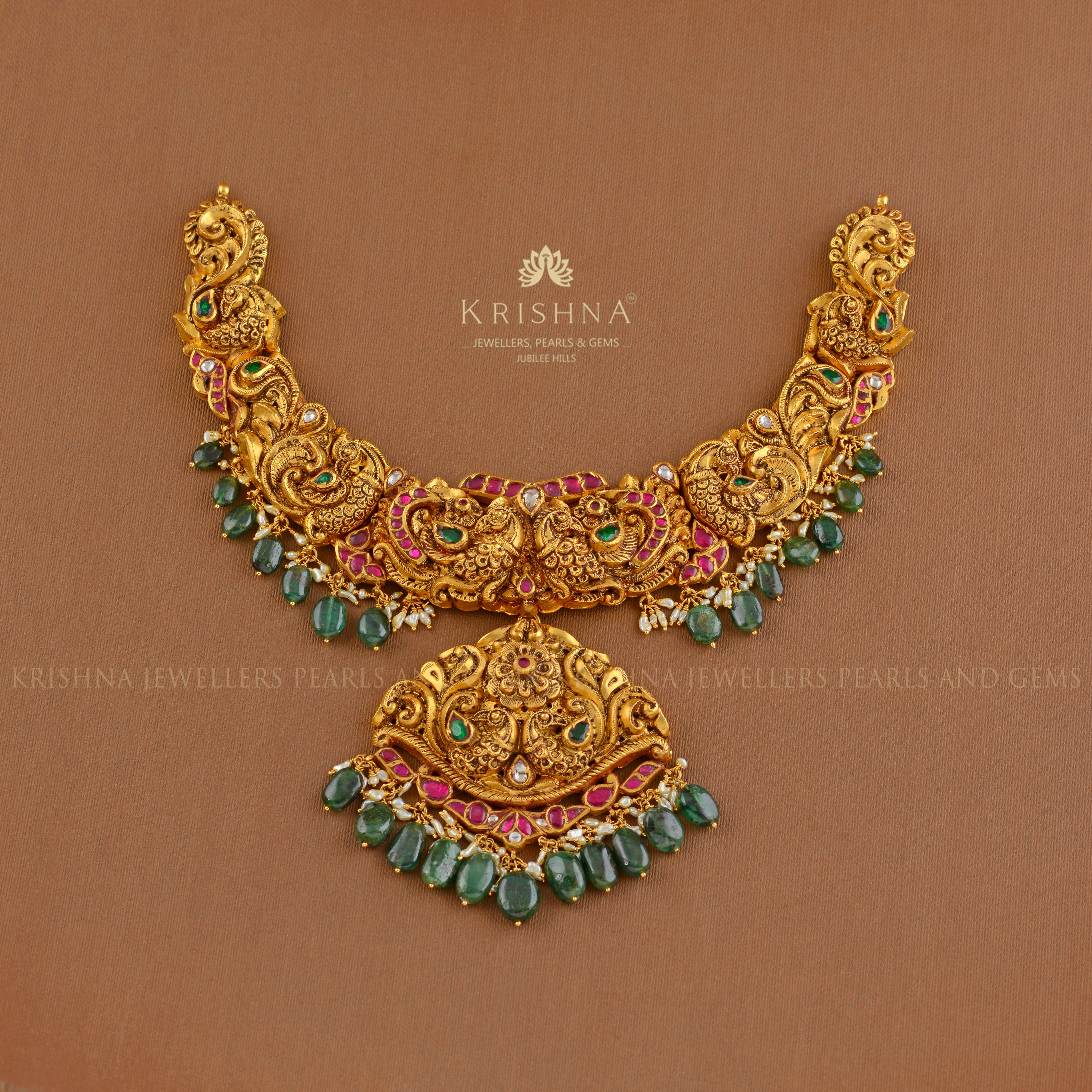 Short Gold Necklace in Nakshi Work - Krishna Jewellers Pearls and Gems