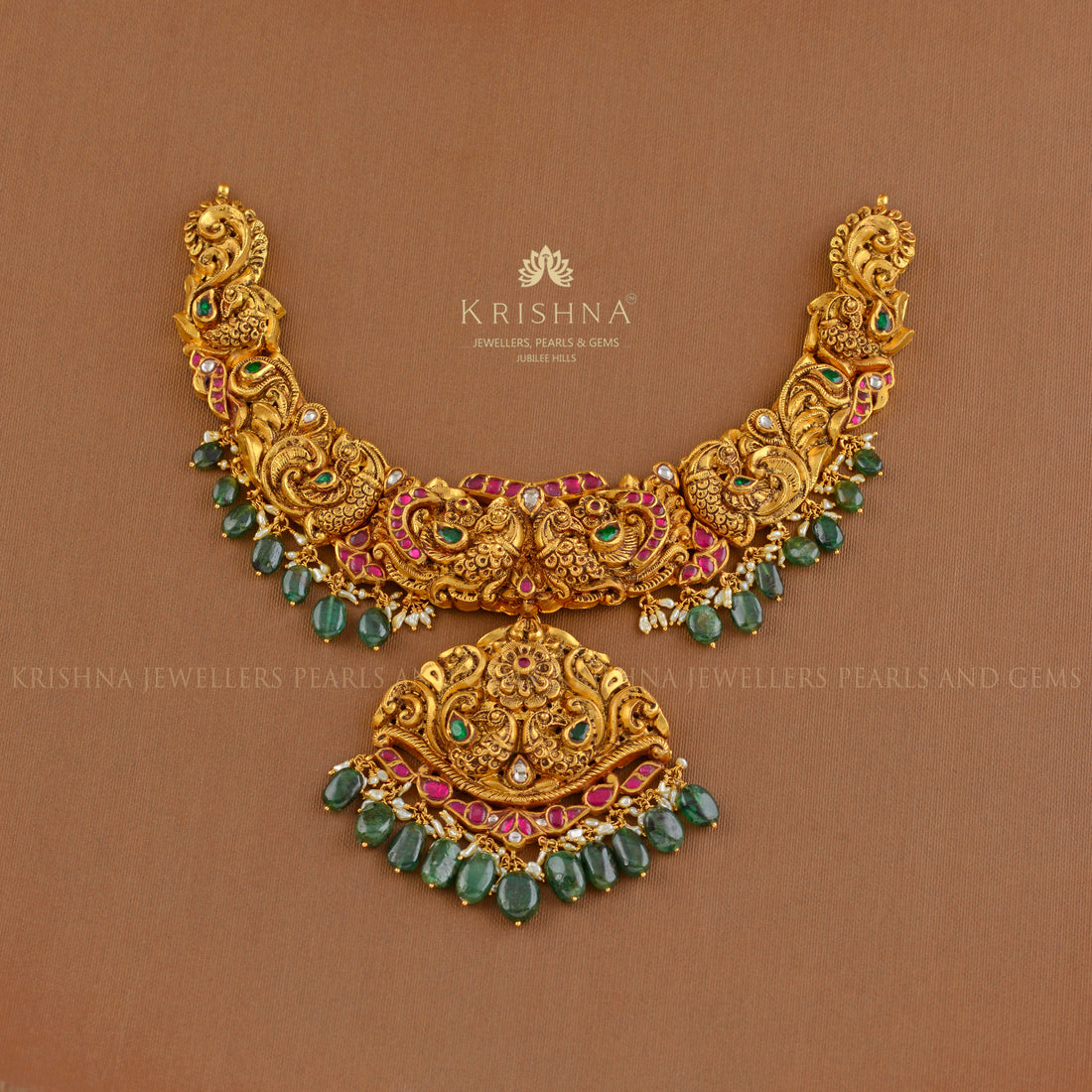 Short Gold Necklace in Nakshi Work - Krishna Jewellers Pearls and Gems