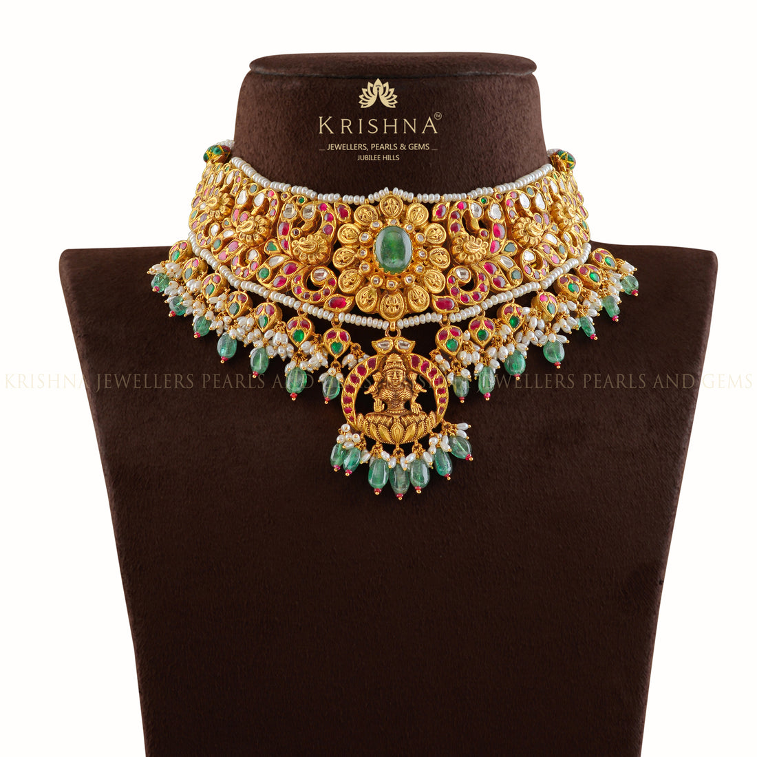 Floral Gold Choker Necklace - Krishna Jewellers Pearls and Gems