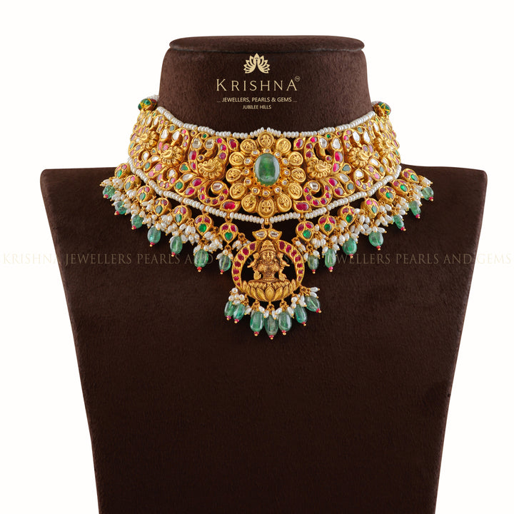 Floral Gold Choker Necklace - Krishna Jewellers Pearls and Gems