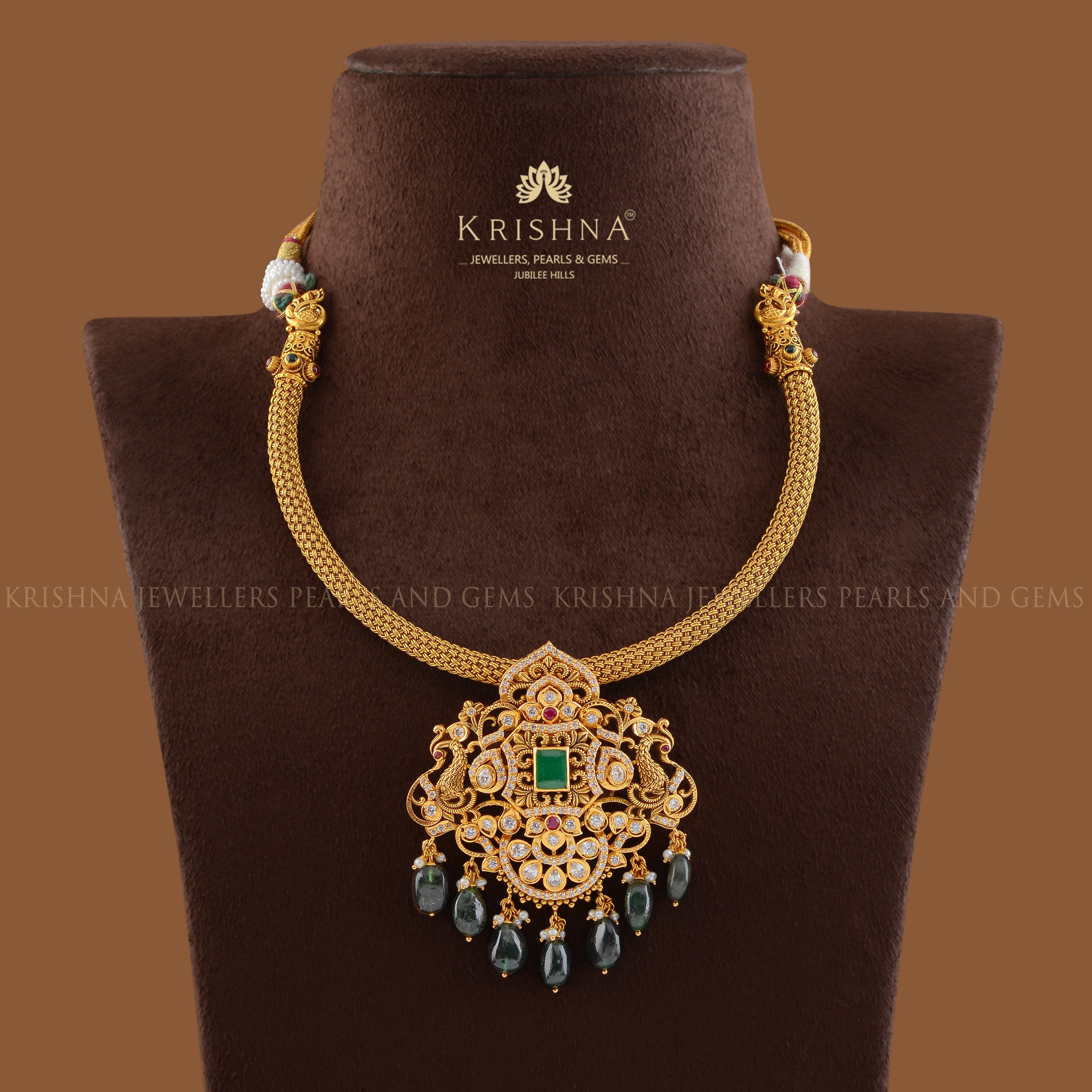 Gold Kanti Necklace With Pendant - Krishna Jewellers Pearls and Gems