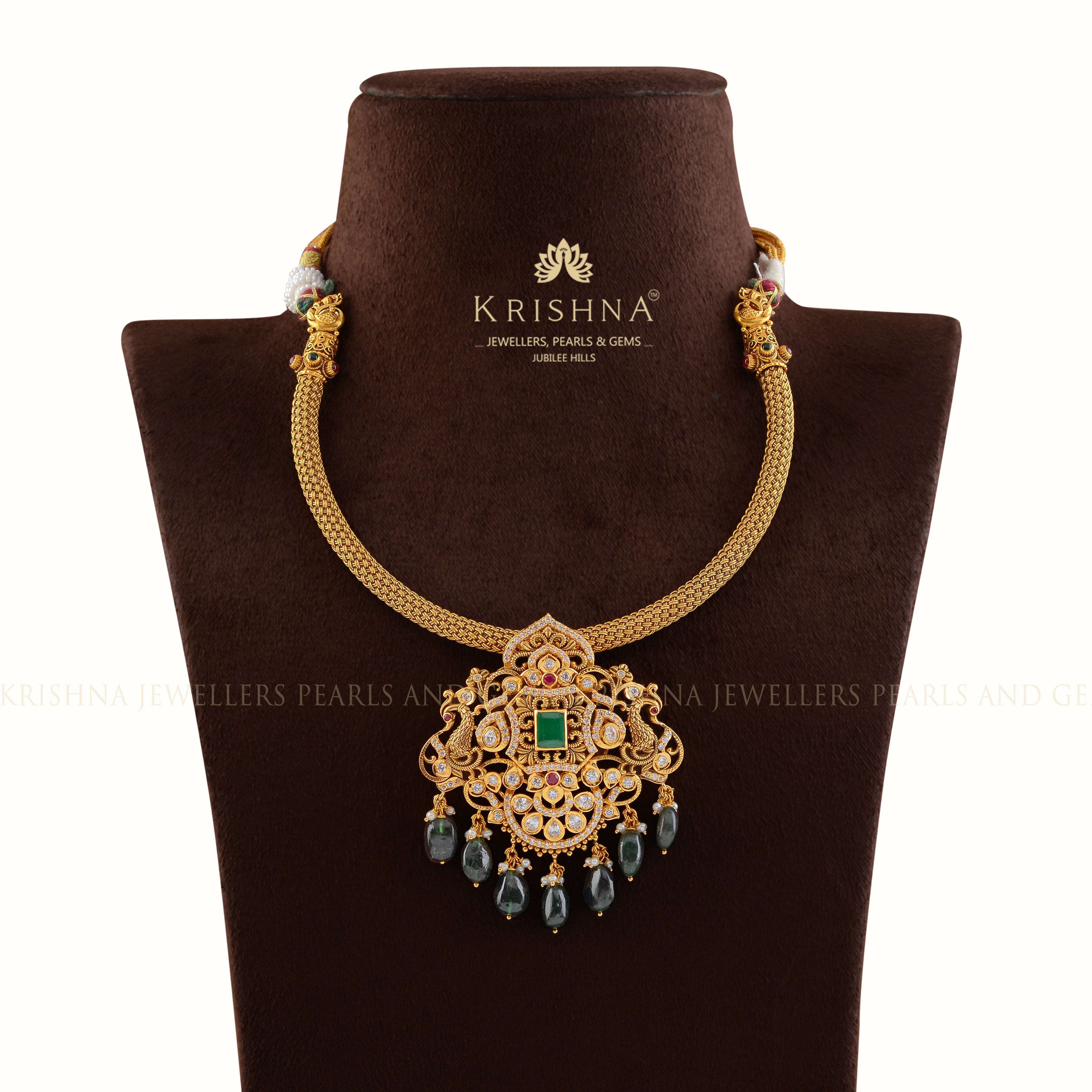 Gold Kanti Necklace With Pendant - Krishna Jewellers Pearls and Gems