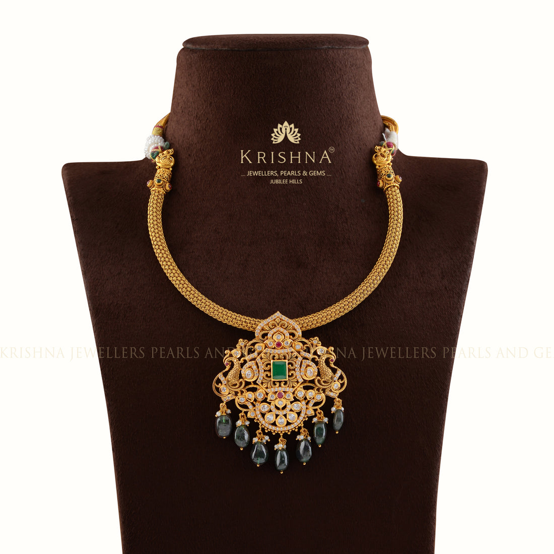 Gold Kanti Necklace With Pendant - Krishna Jewellers Pearls and Gems