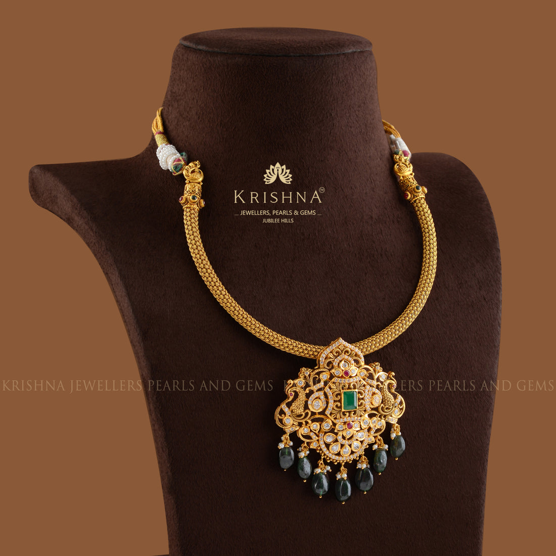 Gold Kanti Necklace With Pendant - Krishna Jewellers Pearls and Gems