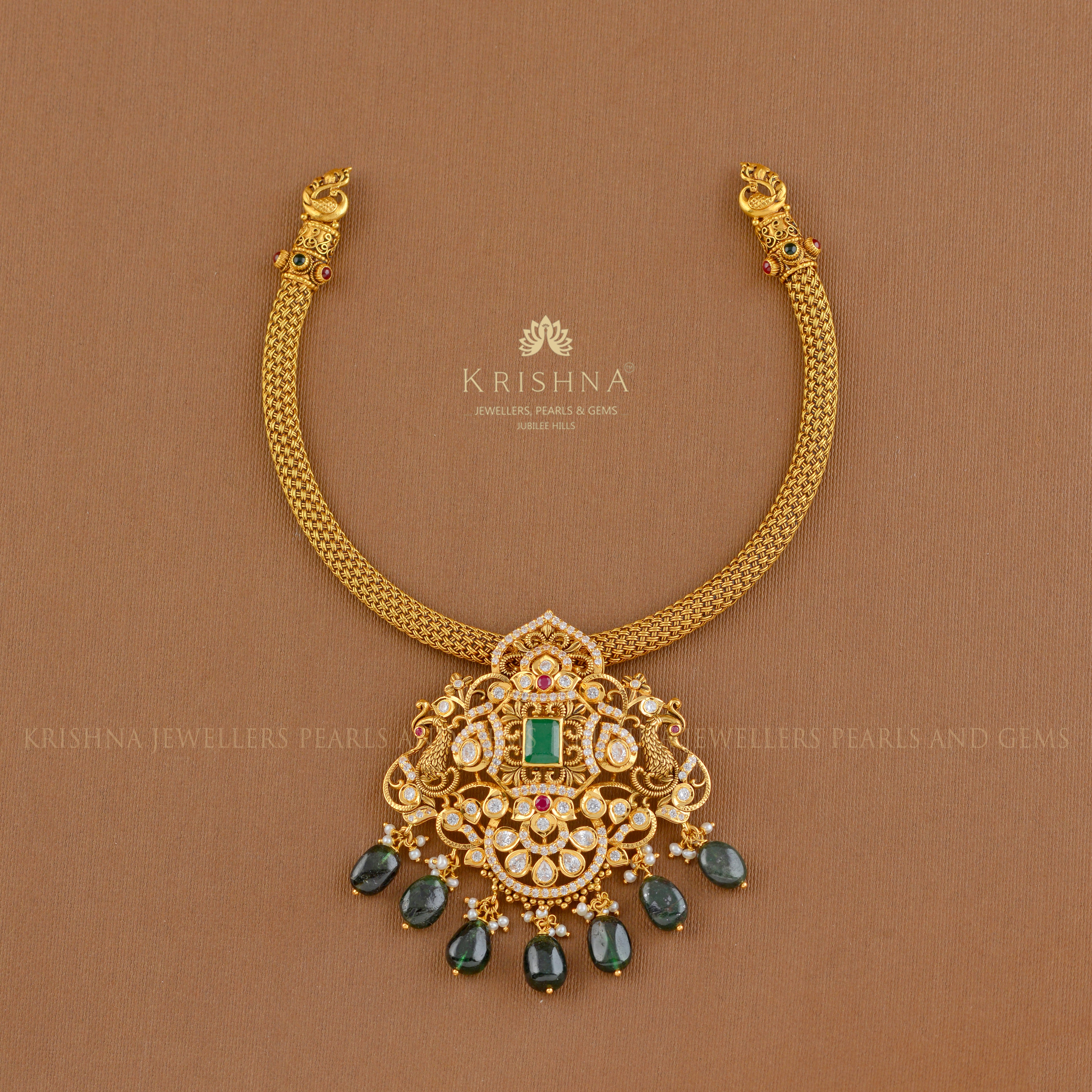 Gold Kanti Necklace With Pendant - Krishna Jewellers Pearls and Gems