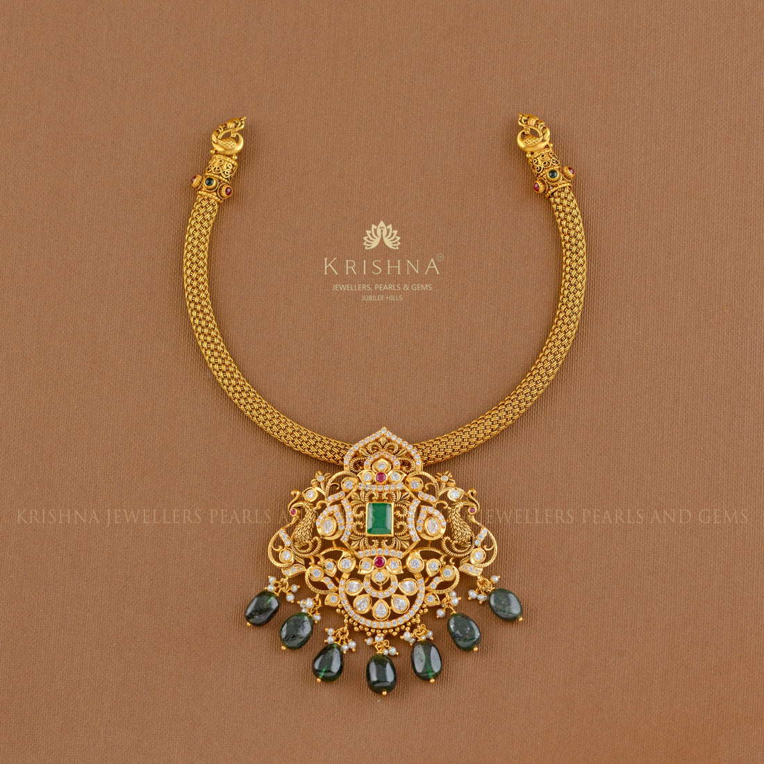 Gold Kanti Necklace With Pendant - Krishna Jewellers Pearls and Gems