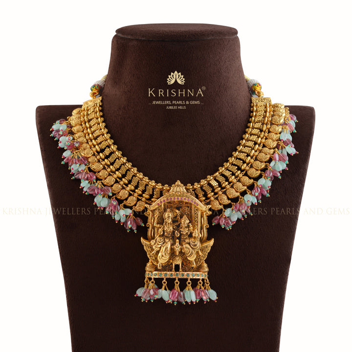 Vishnu-Lakshmi Gold Temple Necklace - Krishna Jewellers Pearls and Gems