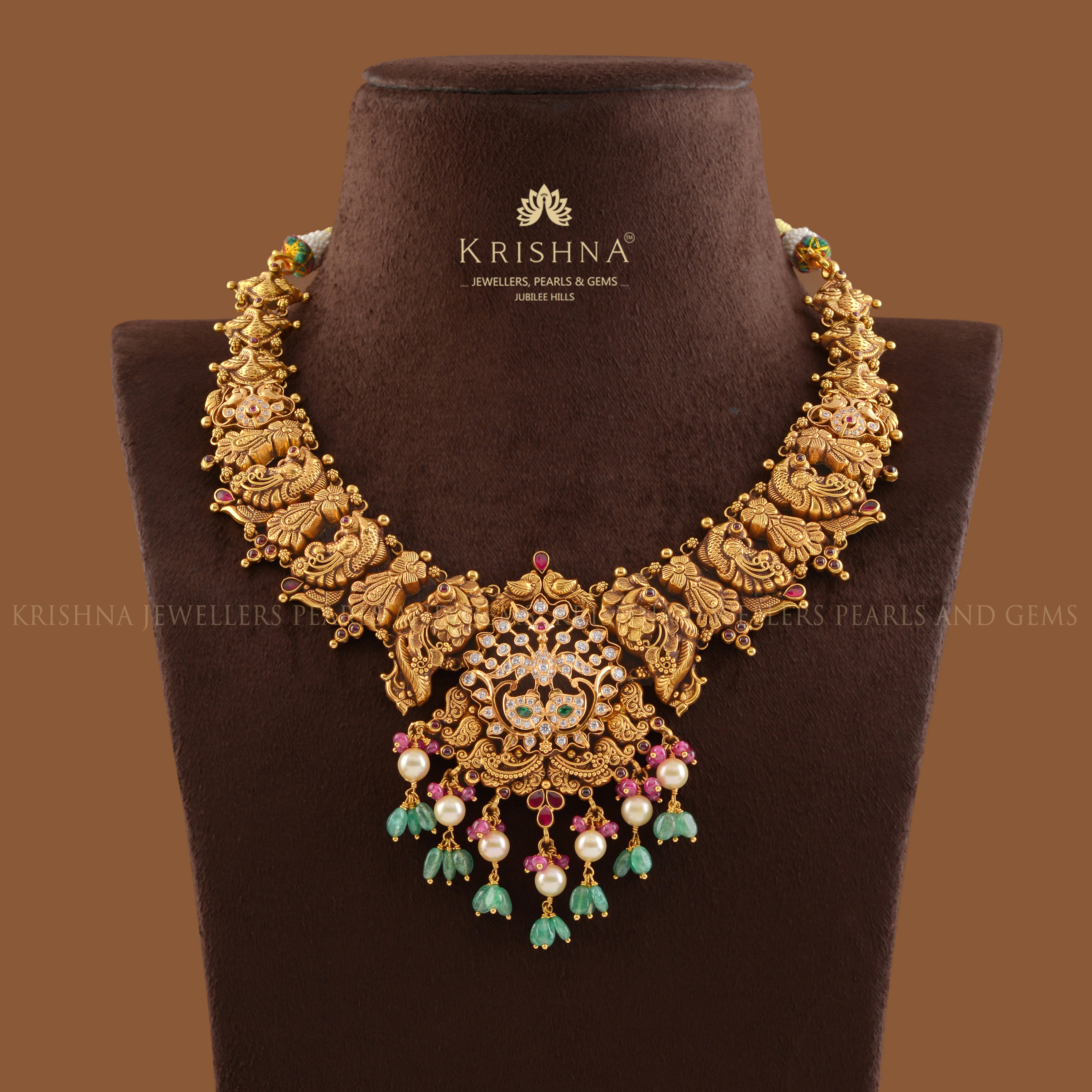 Tradtional Peacock Gold Necklace - Krishna Jewellers Pearls and Gems