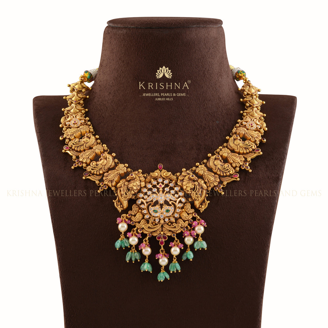 Tradtional Peacock Gold Necklace - Krishna Jewellers Pearls and Gems