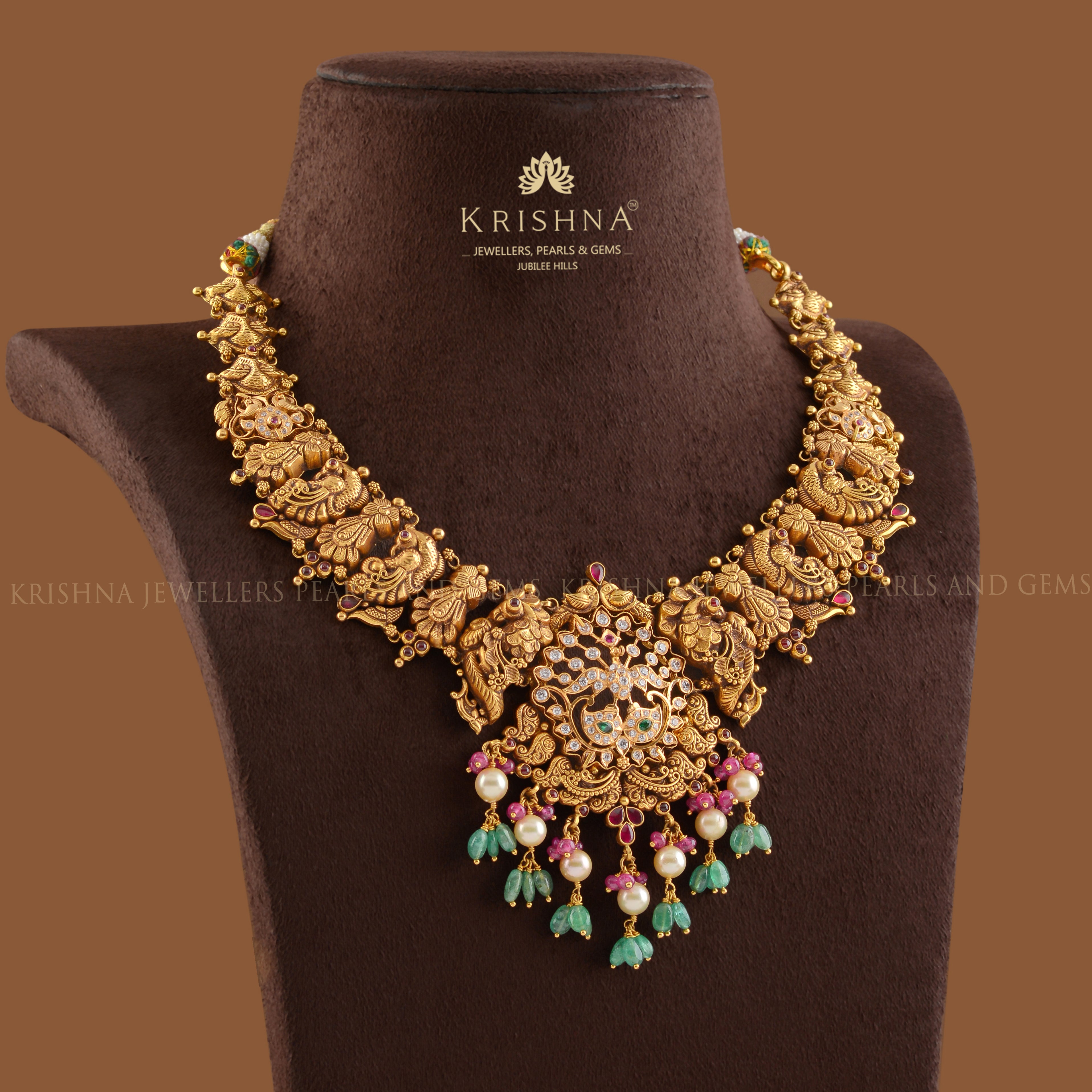 Tradtional Peacock Gold Necklace - Krishna Jewellers Pearls and Gems