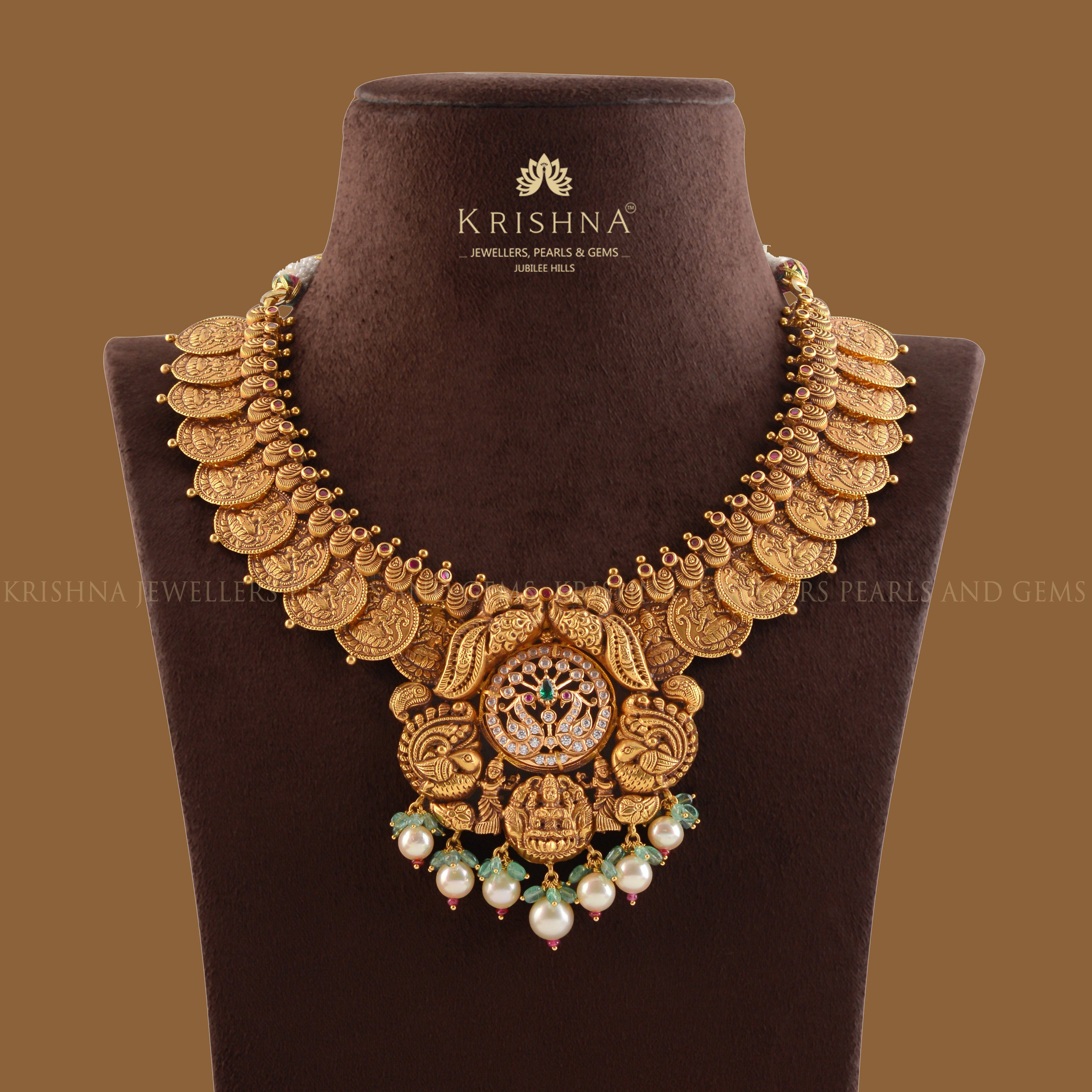 Lakshmi Gold Kasula Necklace - Krishna Jewellers Pearls and Gems