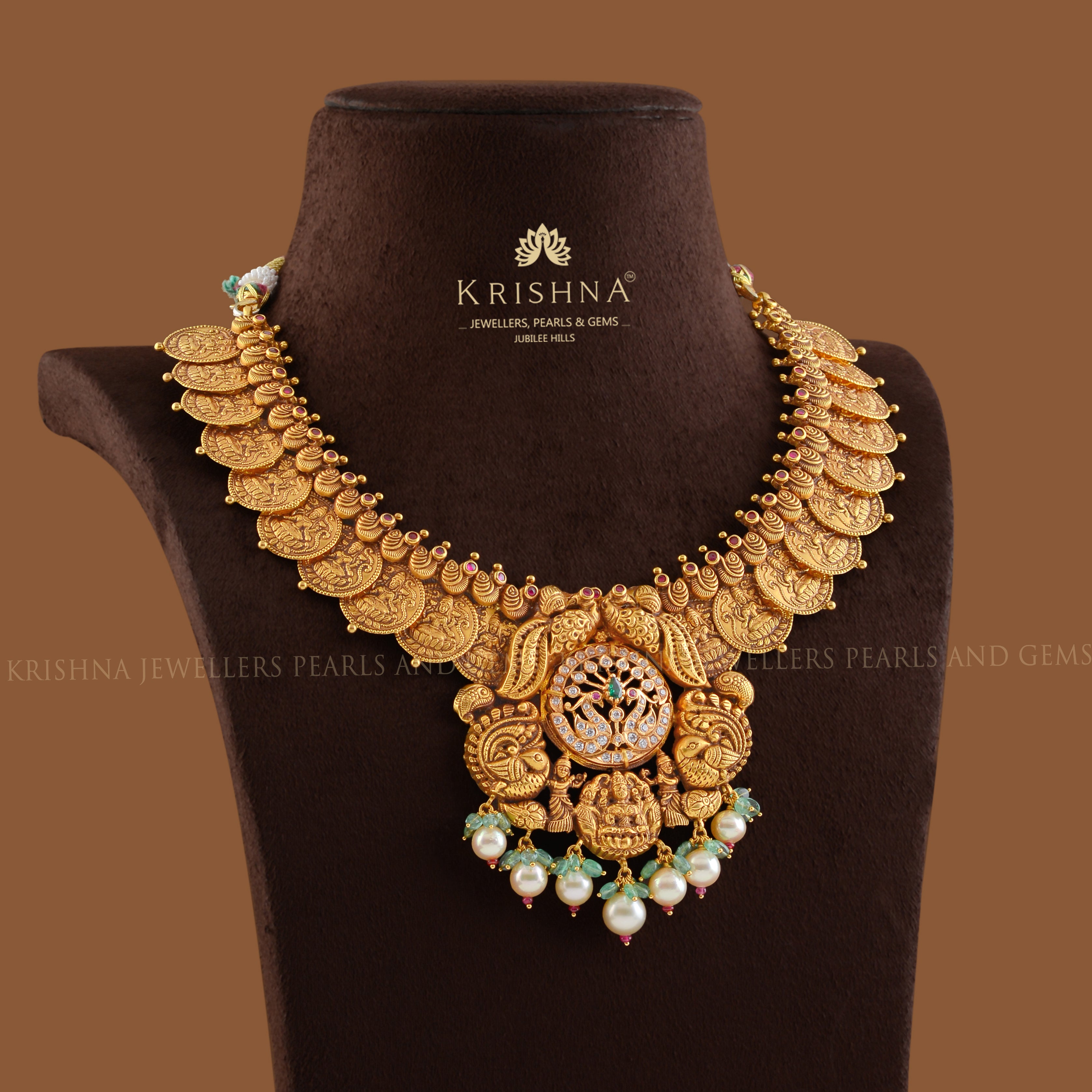 Lakshmi Gold Kasula Necklace - Krishna Jewellers Pearls and Gems