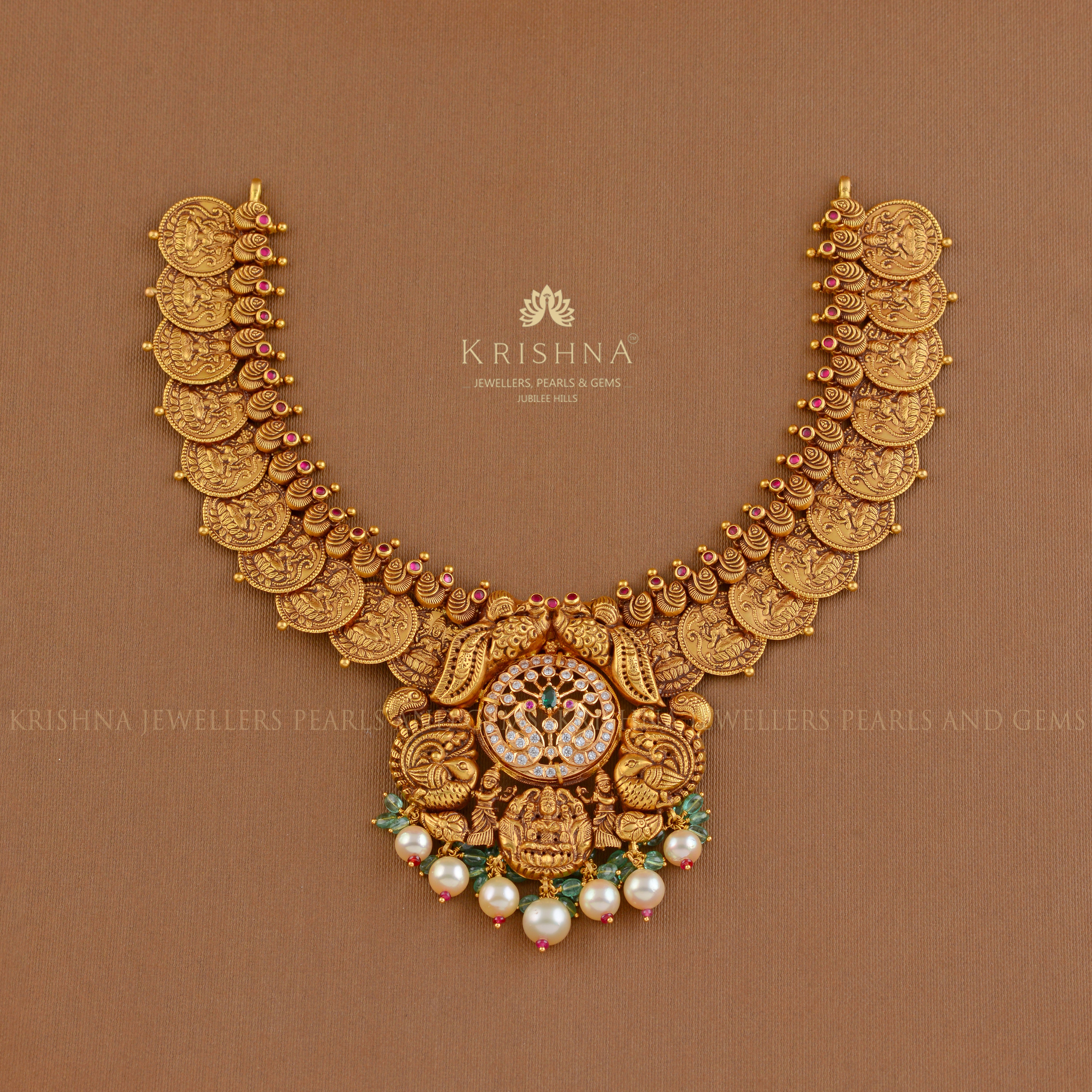 Lakshmi Gold Kasula Necklace - Krishna Jewellers Pearls and Gems