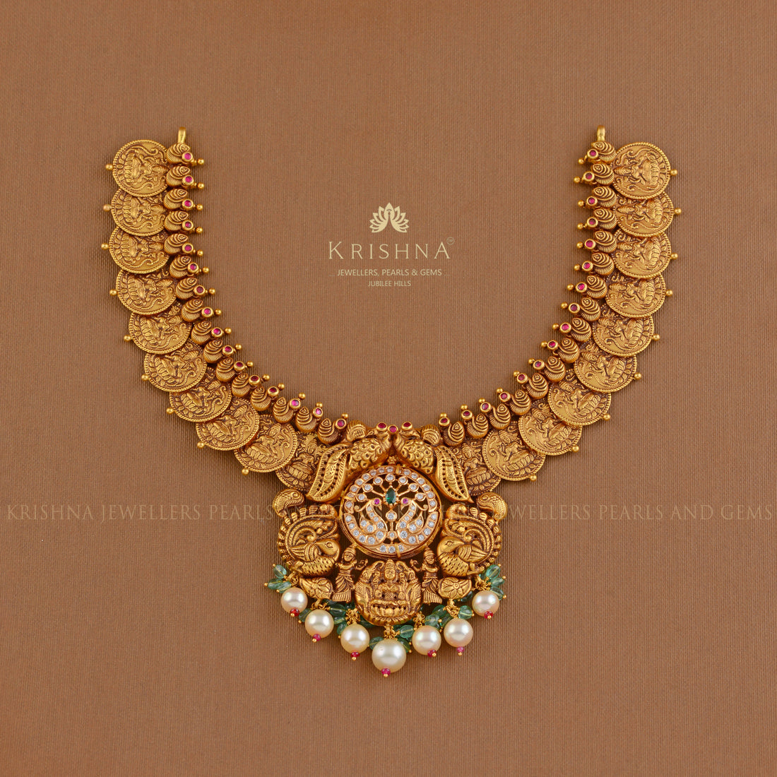 Lakshmi Gold Kasula Necklace - Krishna Jewellers Pearls and Gems