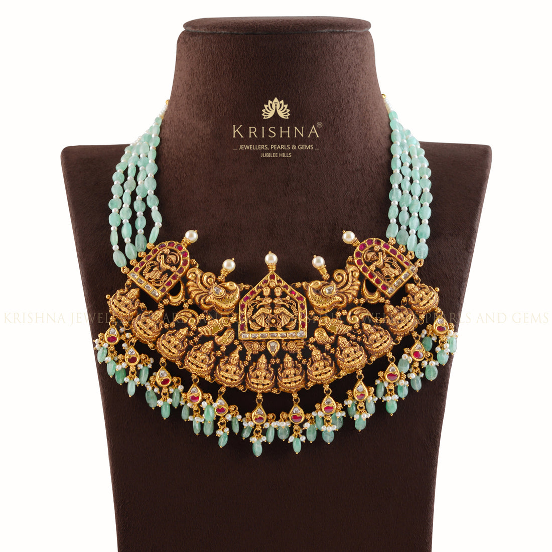 Royal Russian Emerald Necklace Divine Lakshmi Pendant - Krishna Jewellers Pearls and Gems
