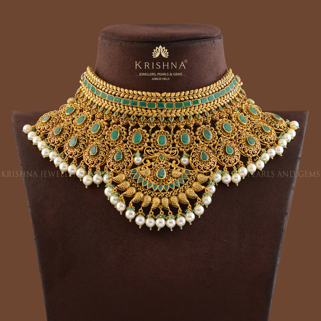 Bridal Gold Choker in Filigree Work - Krishna Jewellers Pearls and Gems