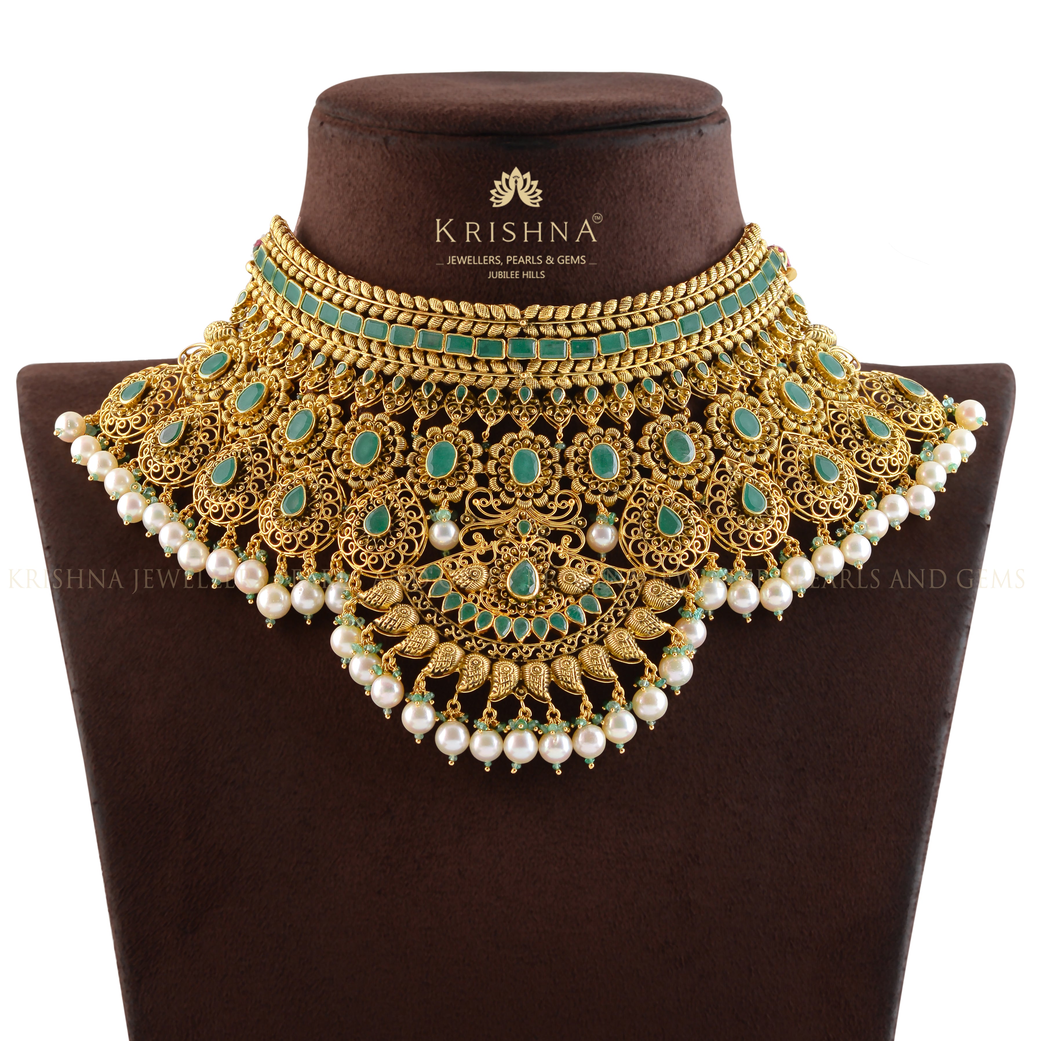 Bridal Gold Choker in Filigree Work - Krishna Jewellers Pearls and Gems