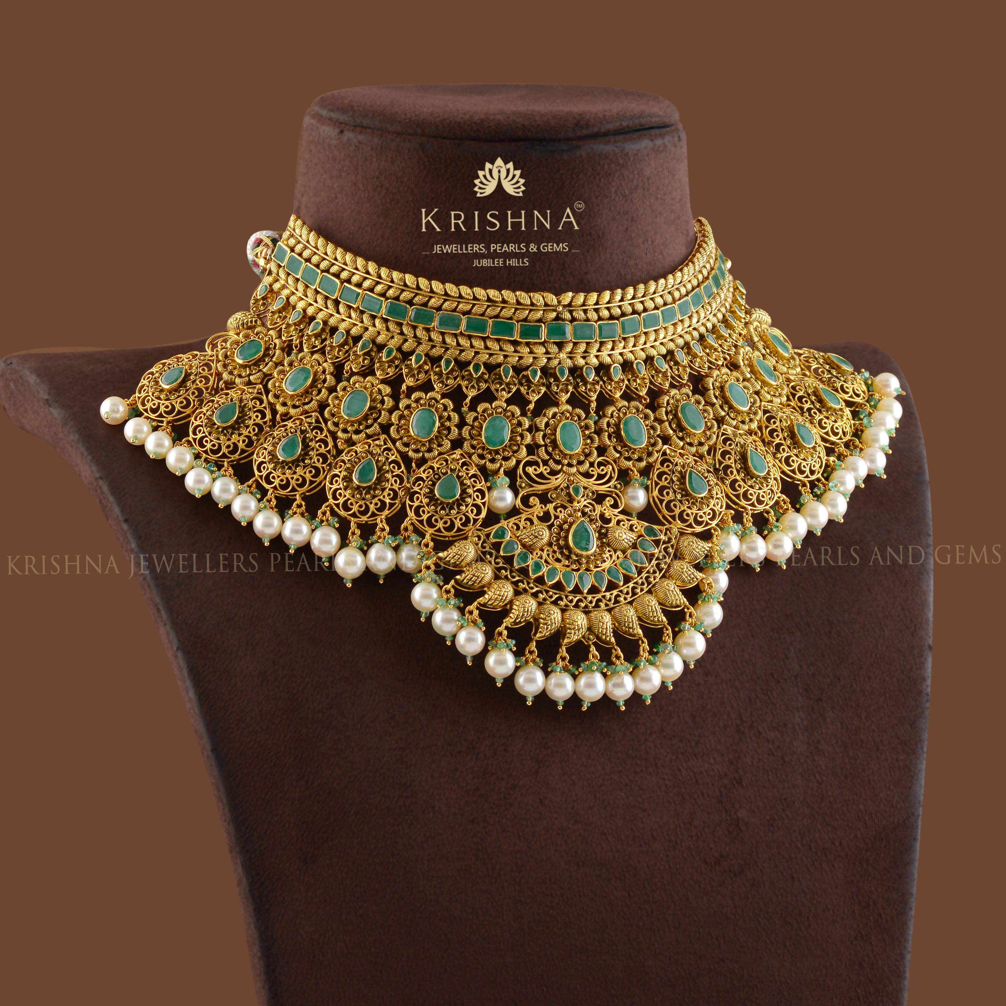 Bridal Gold Choker in Filigree Work - Krishna Jewellers Pearls and Gems
