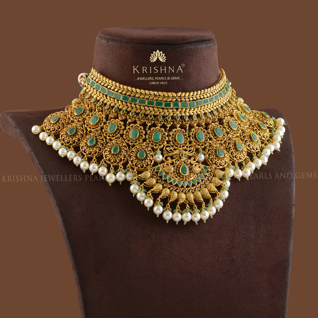 Bridal Gold Choker in Filigree Work - Krishna Jewellers Pearls and Gems
