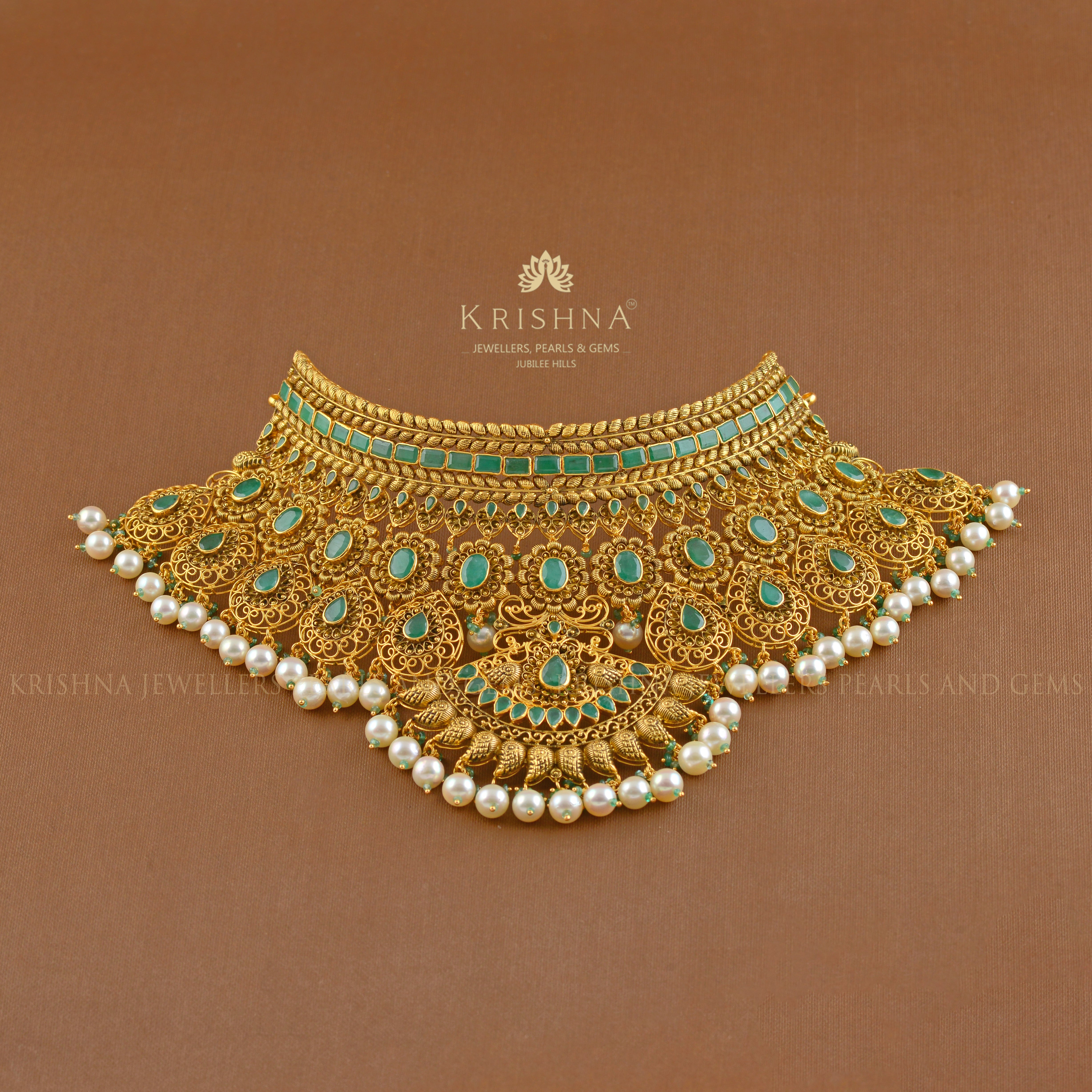 Bridal Gold Choker in Filigree Work - Krishna Jewellers Pearls and Gems