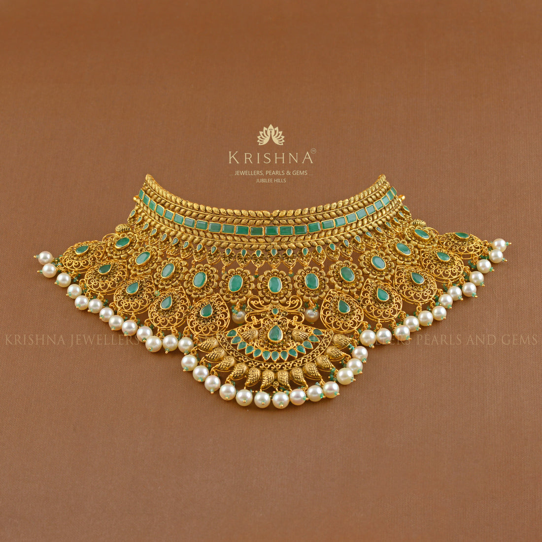 Bridal Gold Choker in Filigree Work - Krishna Jewellers Pearls and Gems