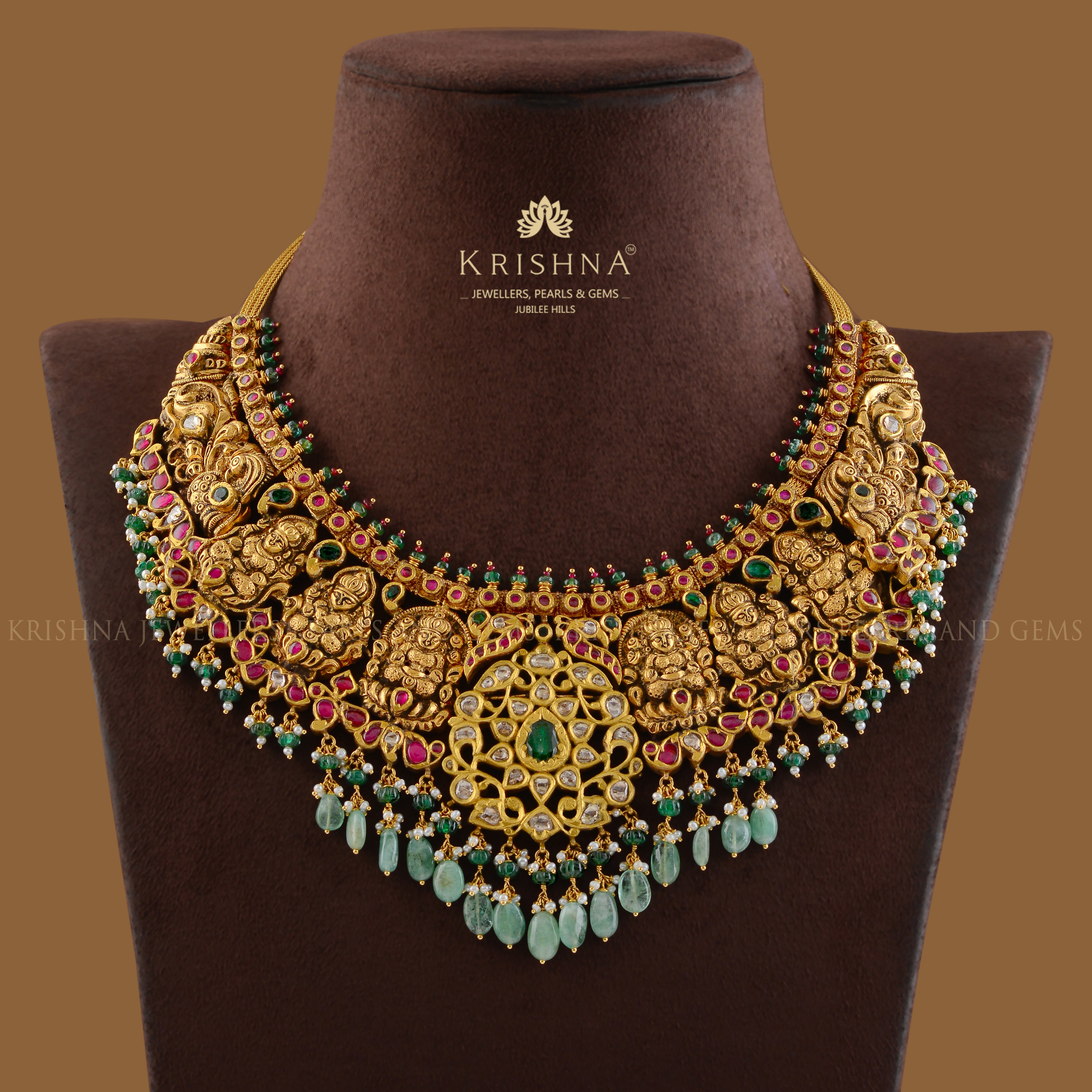 Goddess Lakshmi Gold Necklace - Krishna Jewellers Pearls and Gems