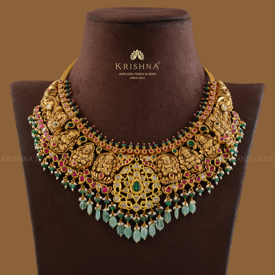 Goddess Lakshmi Gold Necklace - Krishna Jewellers Pearls and Gems