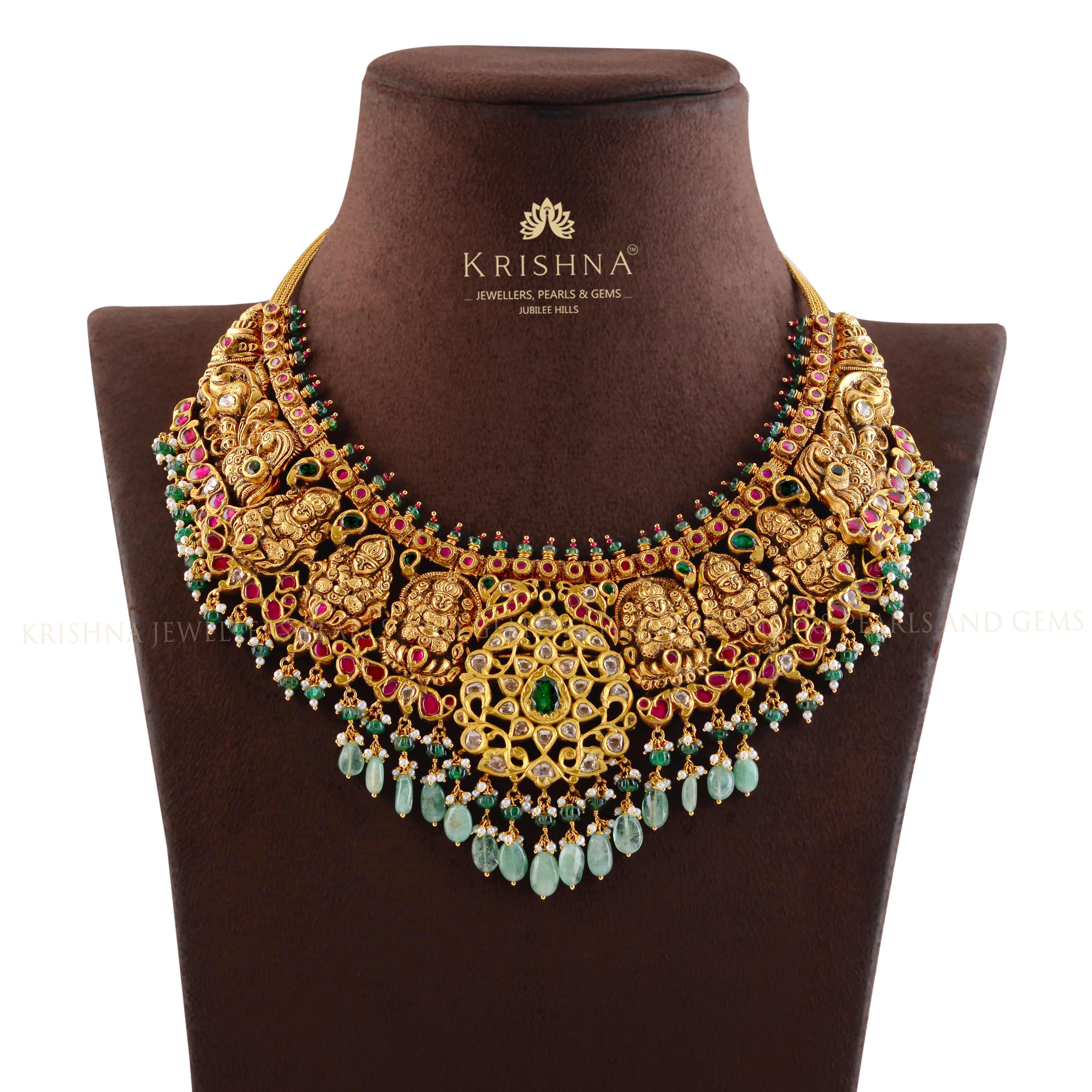 Goddess Lakshmi Gold Necklace - Krishna Jewellers Pearls and Gems