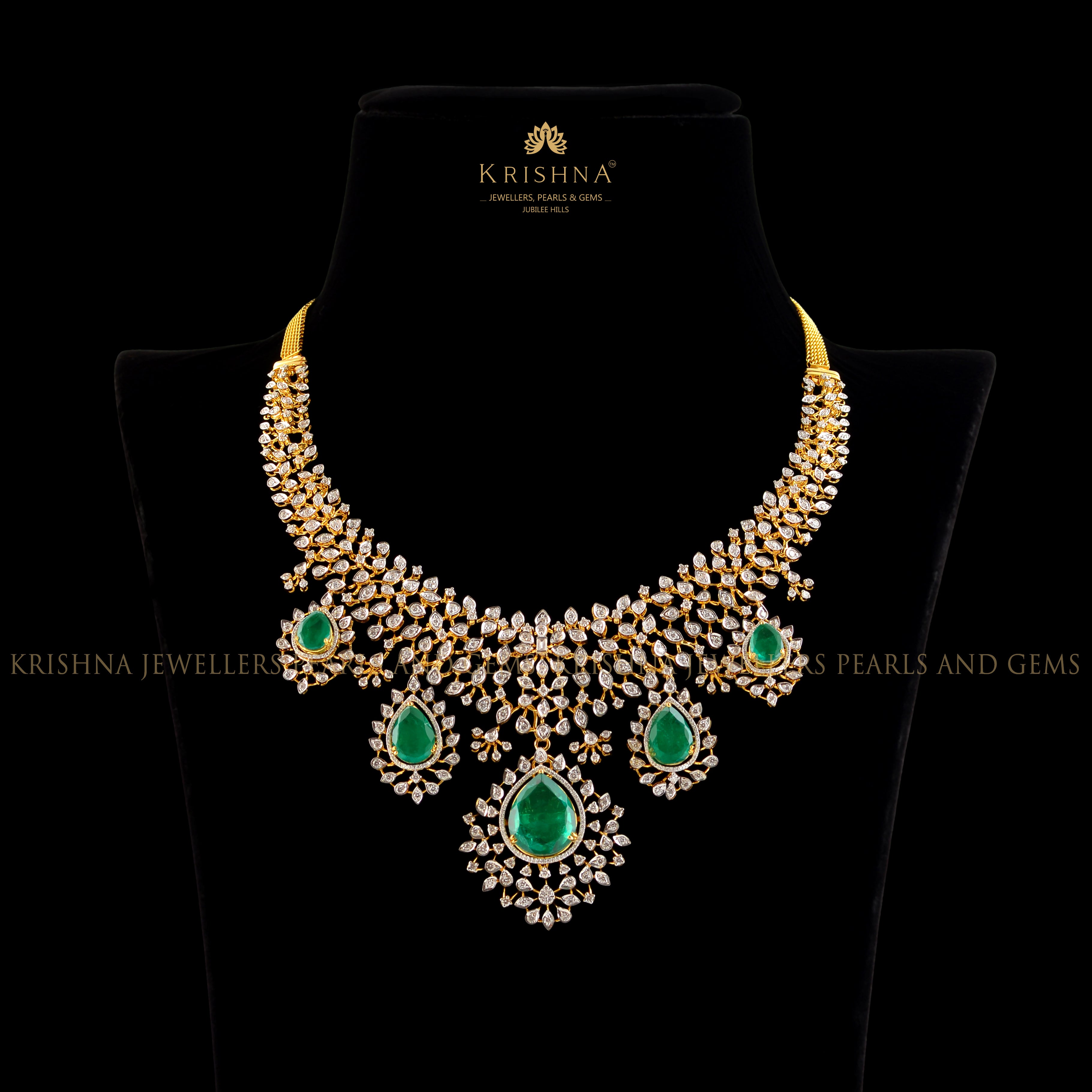 Regal Sparkling Diamond Necklace - Krishna Jewellers Pearls and Gems
