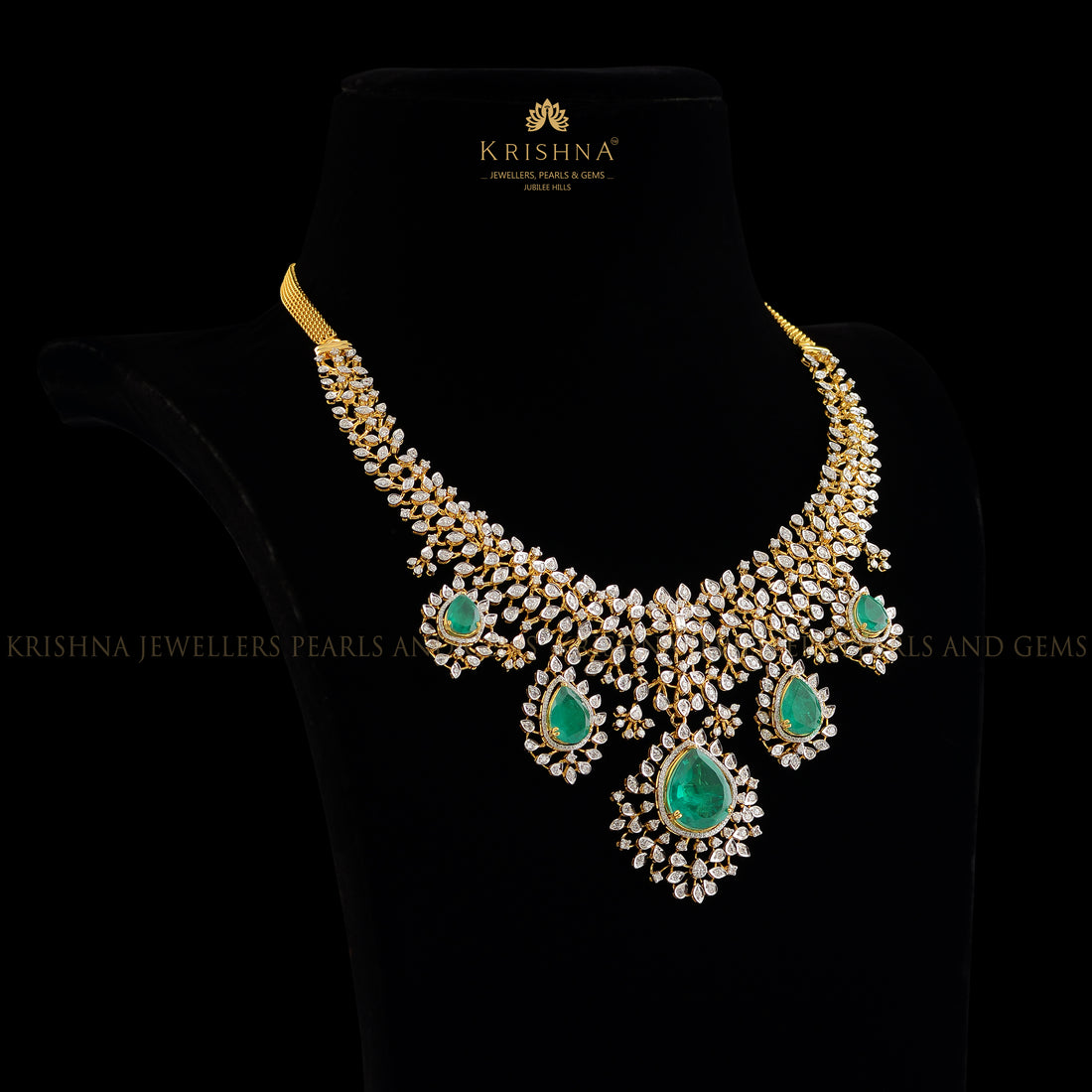 Regal Sparkling Diamond Necklace - Krishna Jewellers Pearls and Gems