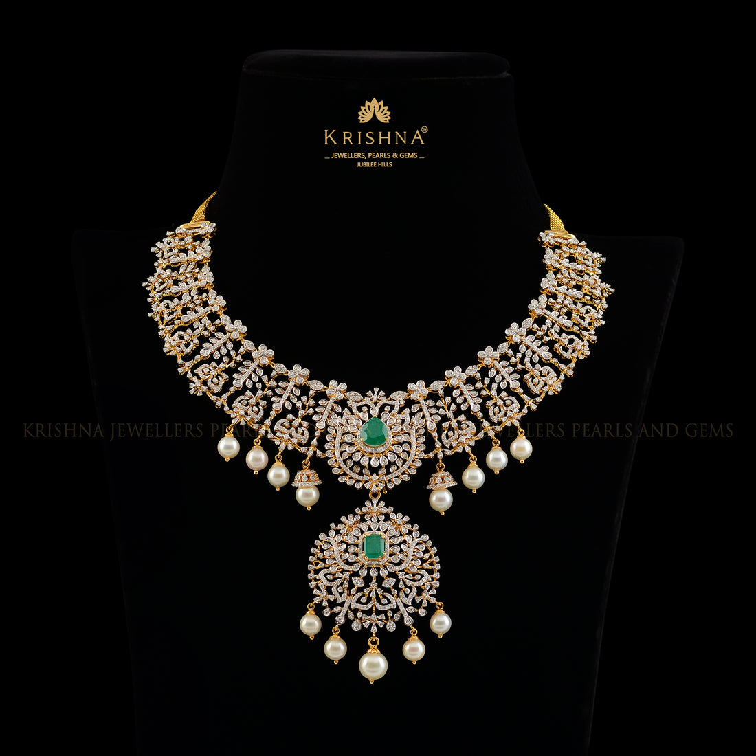 Regal Floral Diamond Necklace - Krishna Jewellers Pearls and Gems