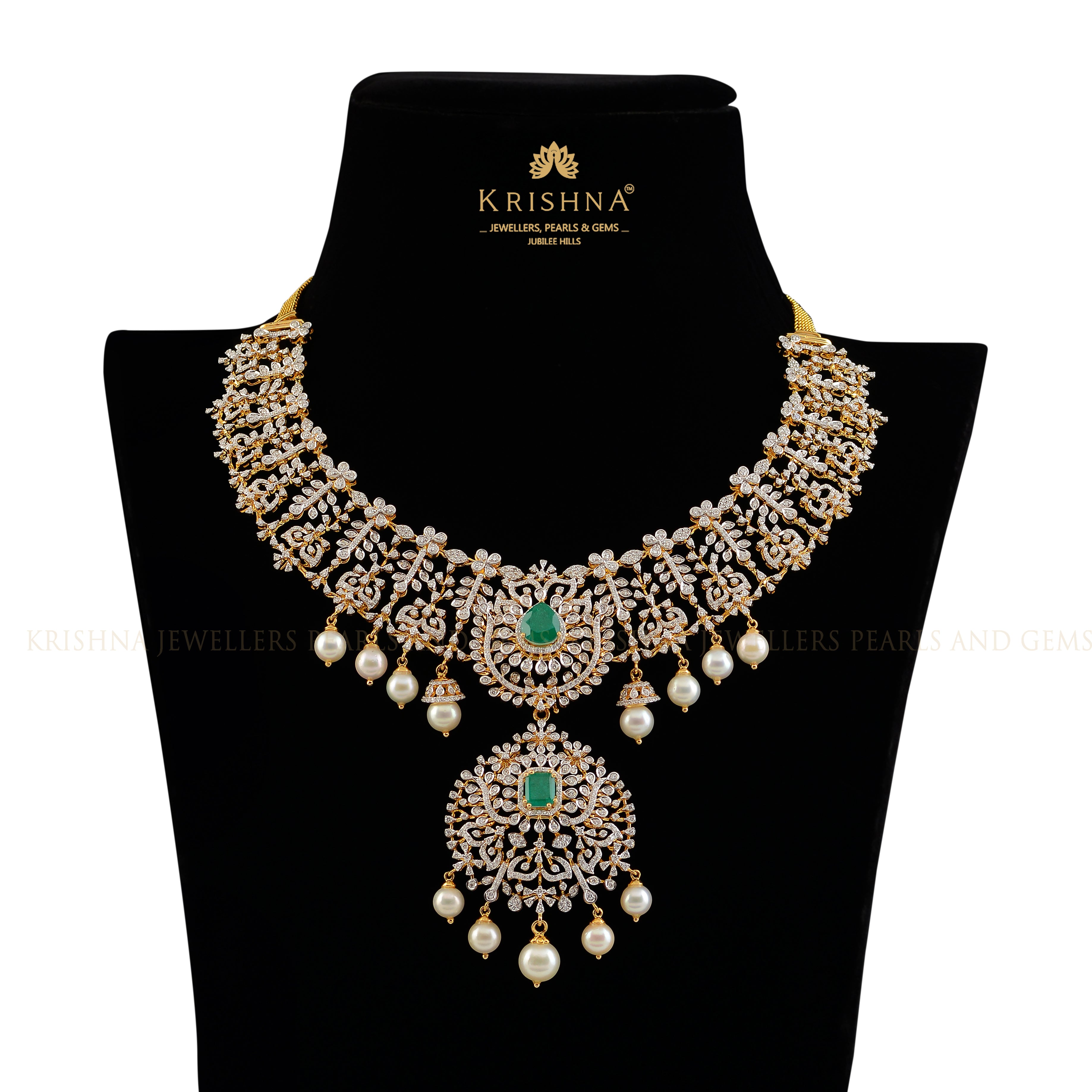 Regal Floral Diamond Necklace - Krishna Jewellers Pearls and Gems