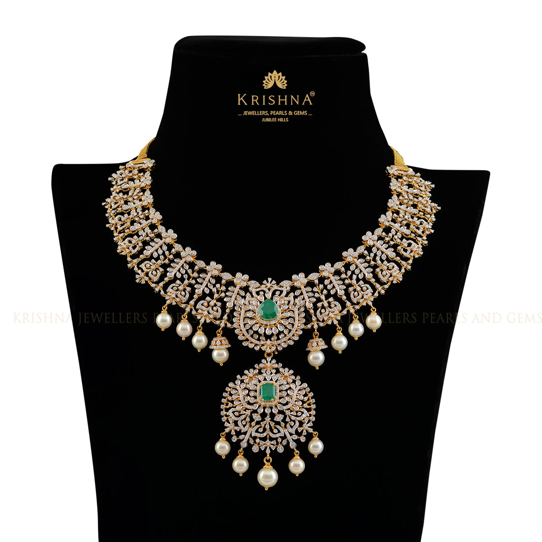 Regal Floral Diamond Necklace - Krishna Jewellers Pearls and Gems