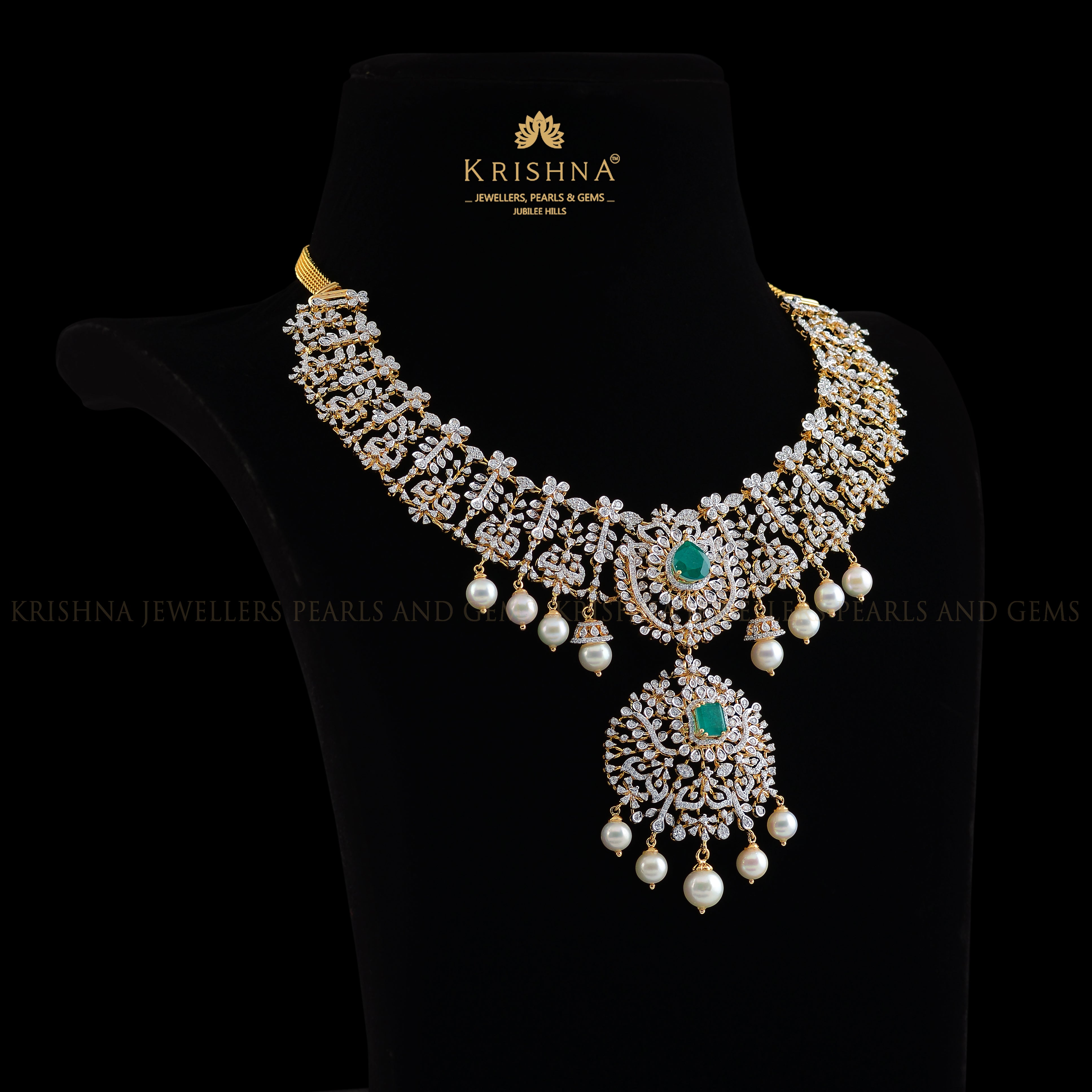 Regal Floral Diamond Necklace - Krishna Jewellers Pearls and Gems