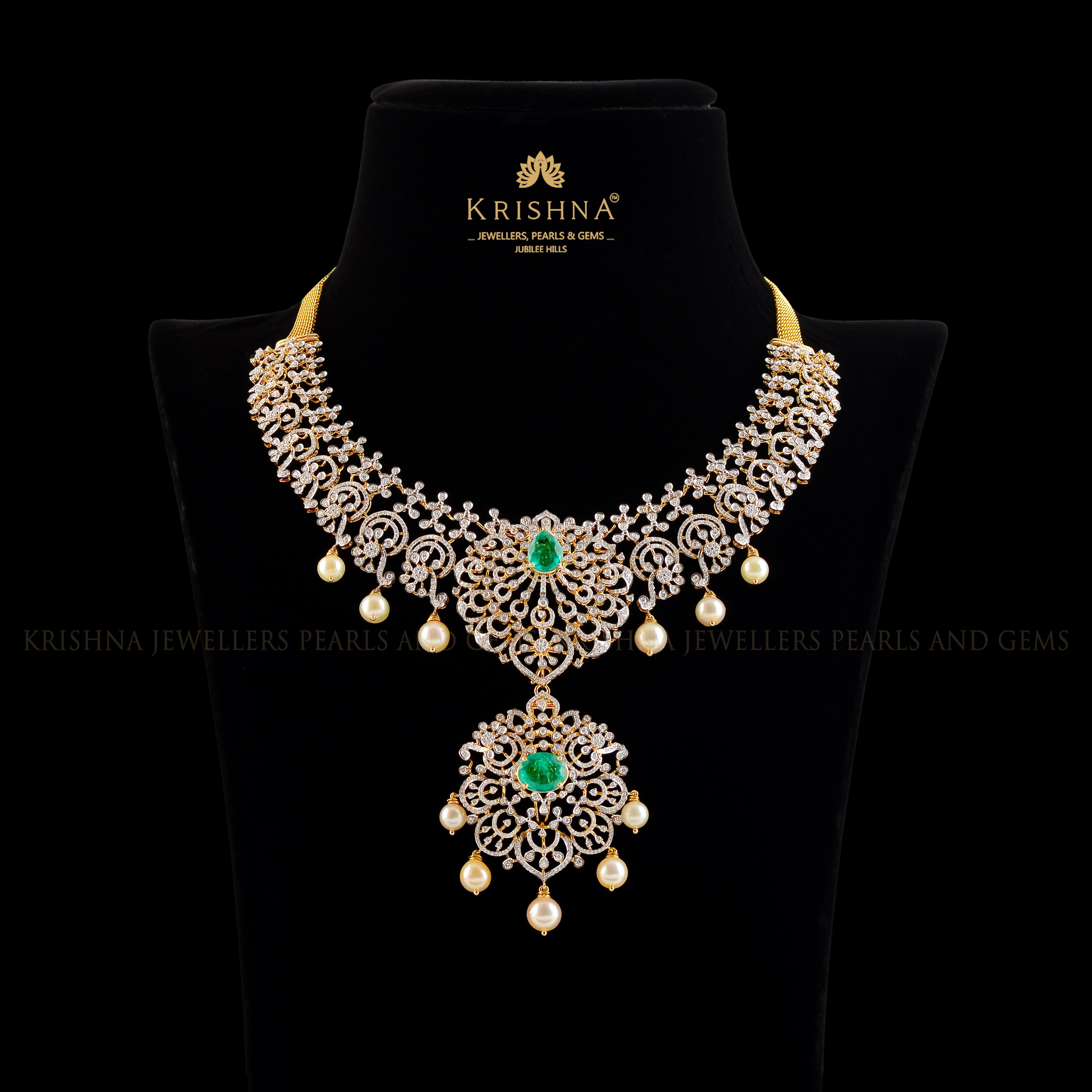 Statement Floral Diamond Necklace - Krishna Jewellers Pearls and Gems